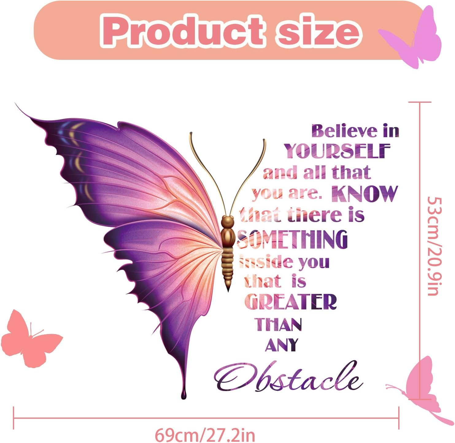 Large Inspirational Butterfly Believe in Yourself Quote Wall Decals Stickers, Motivational Saying Positive Peel and Stick Wall Art Decals for Girls, Positive Phrase Women Home Kitchen Decor image number 4