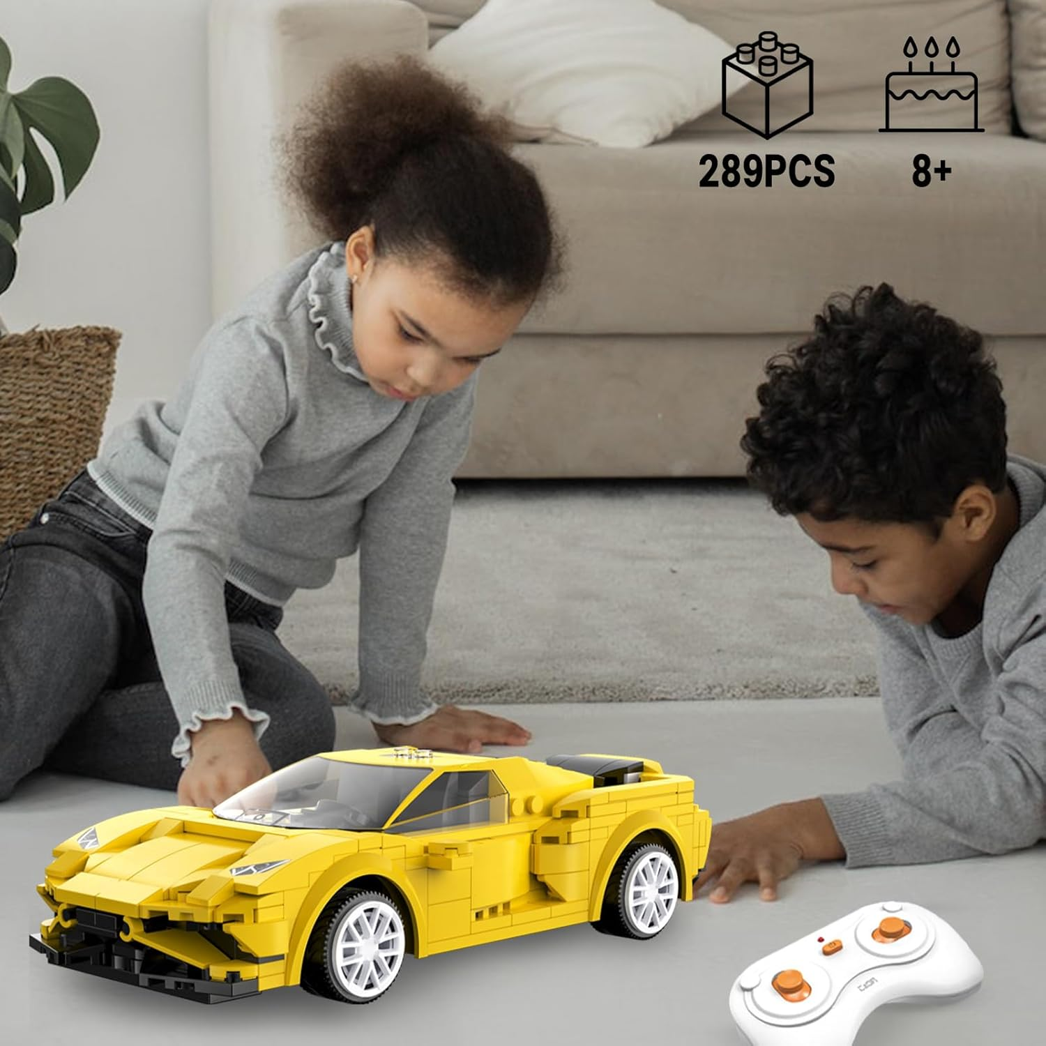 Technic RC Car Building Set, Two Modes of Control Race Car, Yellow STEM Sports Model Car Kits Toys Gifts for Boys Kids Age 8-12(289 Pcs) image number 3