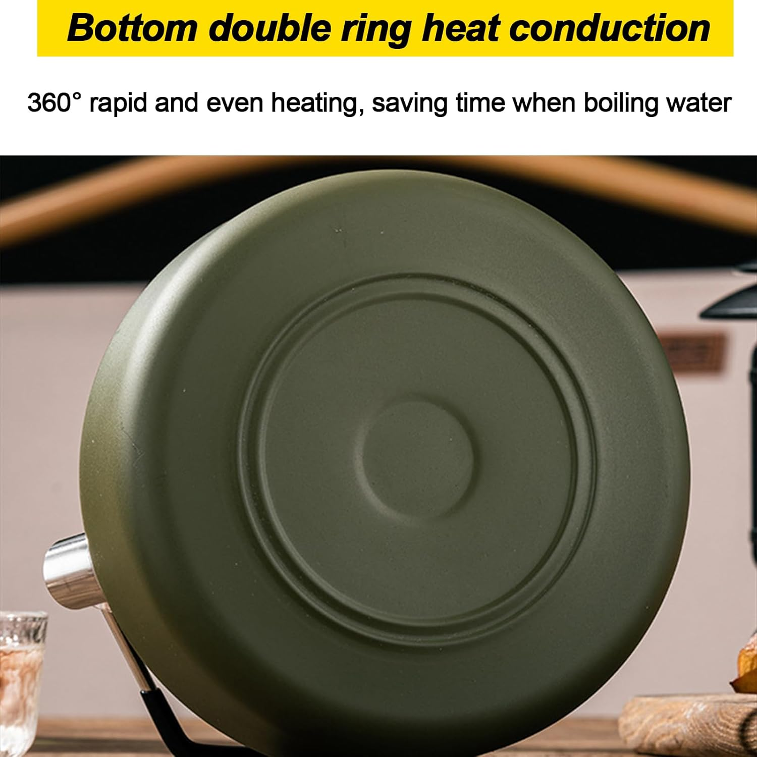 Camping Kettle Camp Tea Coffee Pot, 1L Stainless Steel Outdoor Campfire Camp Kettle, Portable Lightweight Teapot Fast Heating Boiling Water, Ideal for Hiking Picnic Travel, Green - Black image number 6