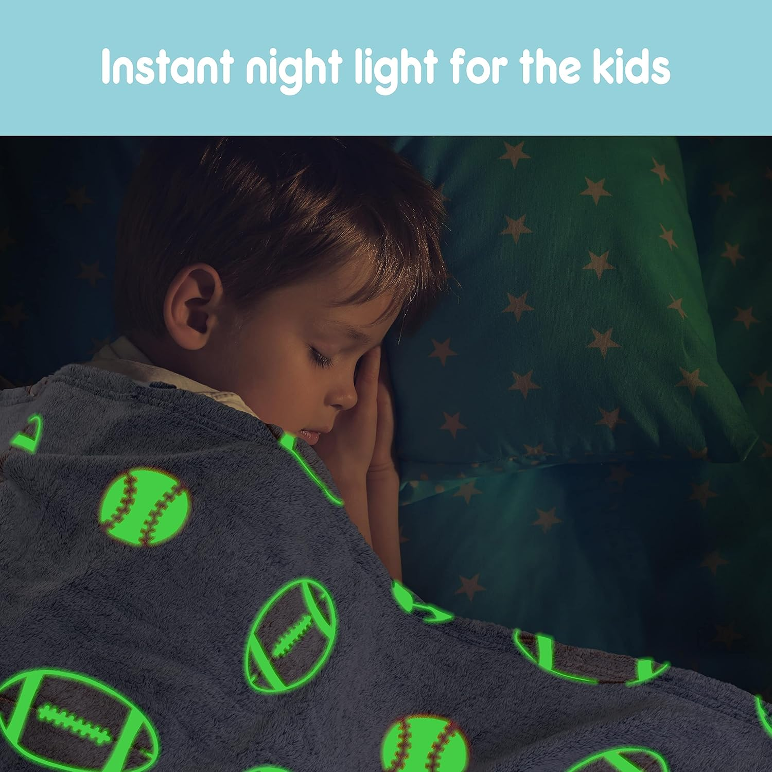 Glow in the Dark Blanket, Super Soft Blankets and Throws to Build Night Routine for Kids, Sports Designed Kids Blanket That Doesn'T Pill, Fray, or Fade, Comfortable Toddler Blanket for Boys and Girls image number 1