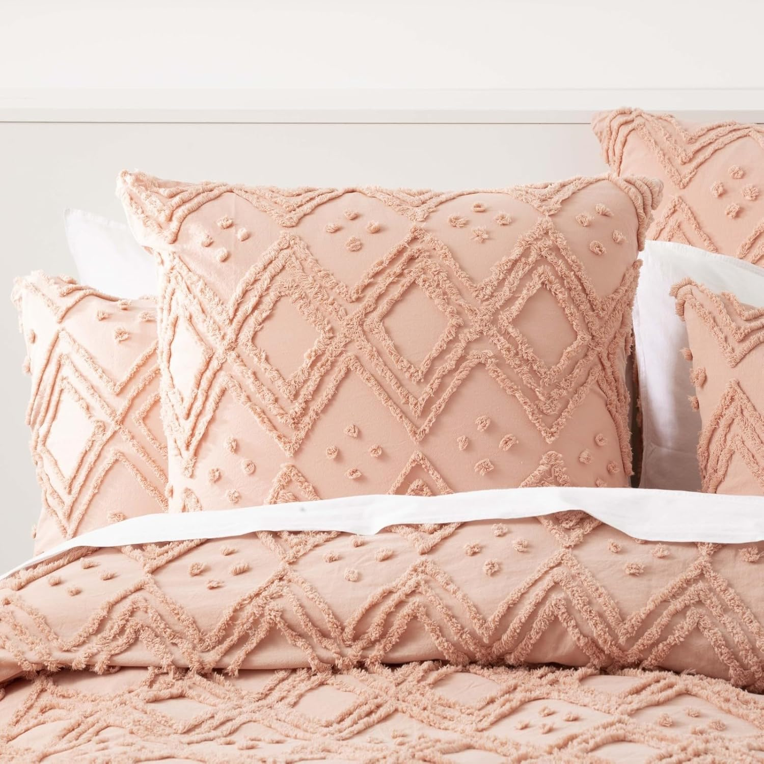 Park Avenue Medallion 100% Cotton Vintage Washed Tufted European Pillowcase, 65 Cm X 65 Cm Size, Blush image number 5