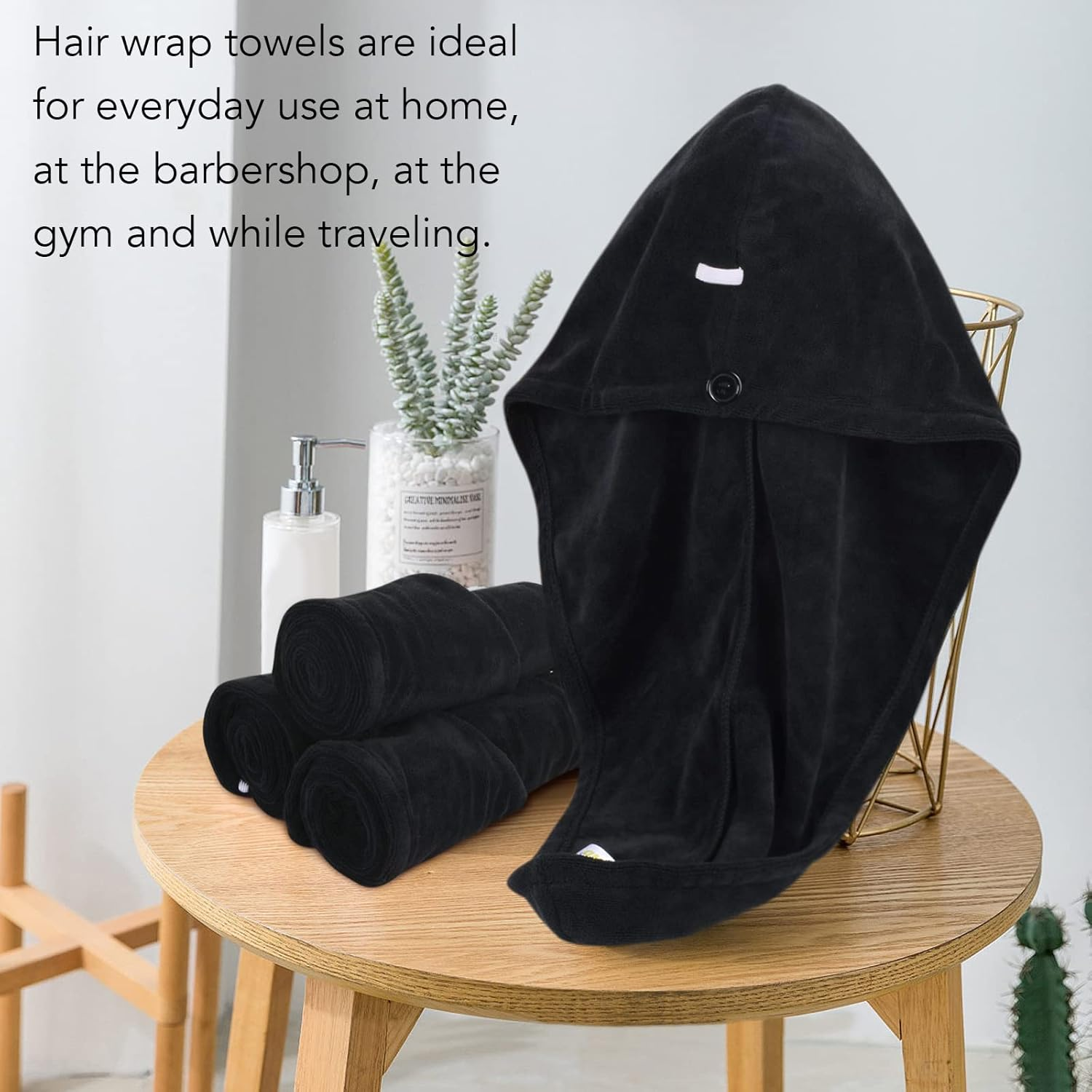 Sinland 3 Pack Microfiber Hair Towel Wrap Super Absorbent Hair Turban for Women Fast Drying Hair Towels with Buttons for Drying Curly Long Thick Hair image number 2