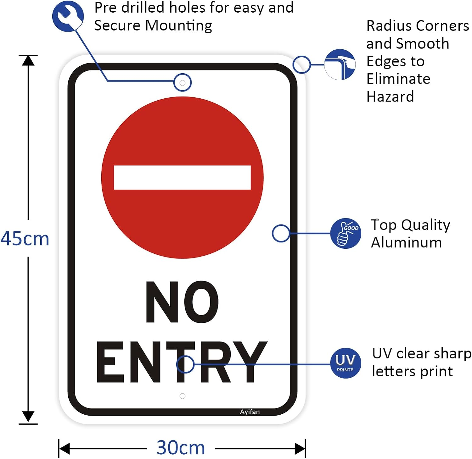 No Entry Sign, Reflective Do Not Enter Metal Signs, 12 X 18 Inches Rust-Free Aluminum, UV Protected, Easy Mounting Metal Warning Safety Signs (White-No Entry) image number 3