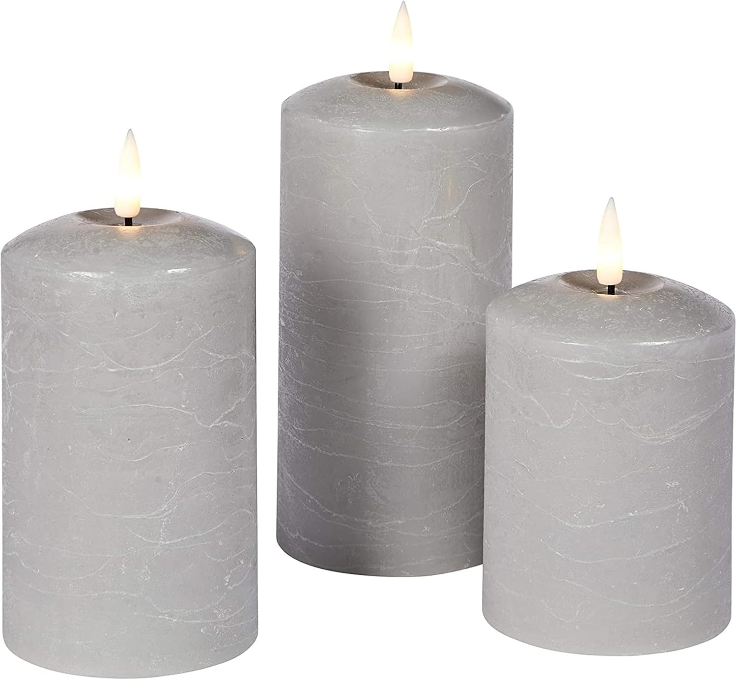 Set of 2 LED Grey Wax Pillar Candles - 3 Size Options - 18Cm