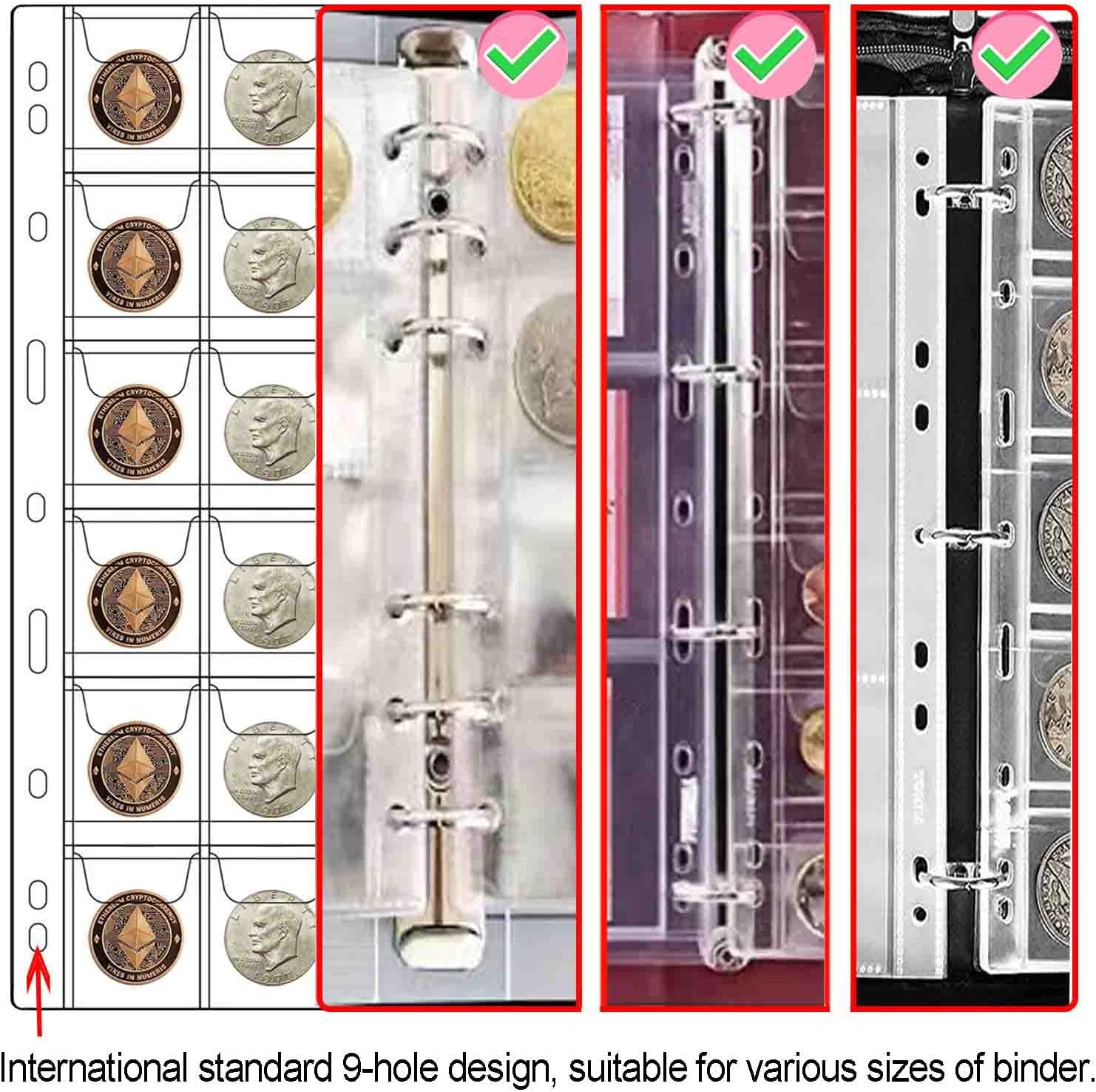30-Pocket Coin Pages for Collectors, Standard 9-Hole Coin Collection Pages Fit Most Binder, Coin Collecting Supplies, Coin Sleeves for Coin, Stamp, Badges Etc (30 Pocket - 5 Sheets) image number 5