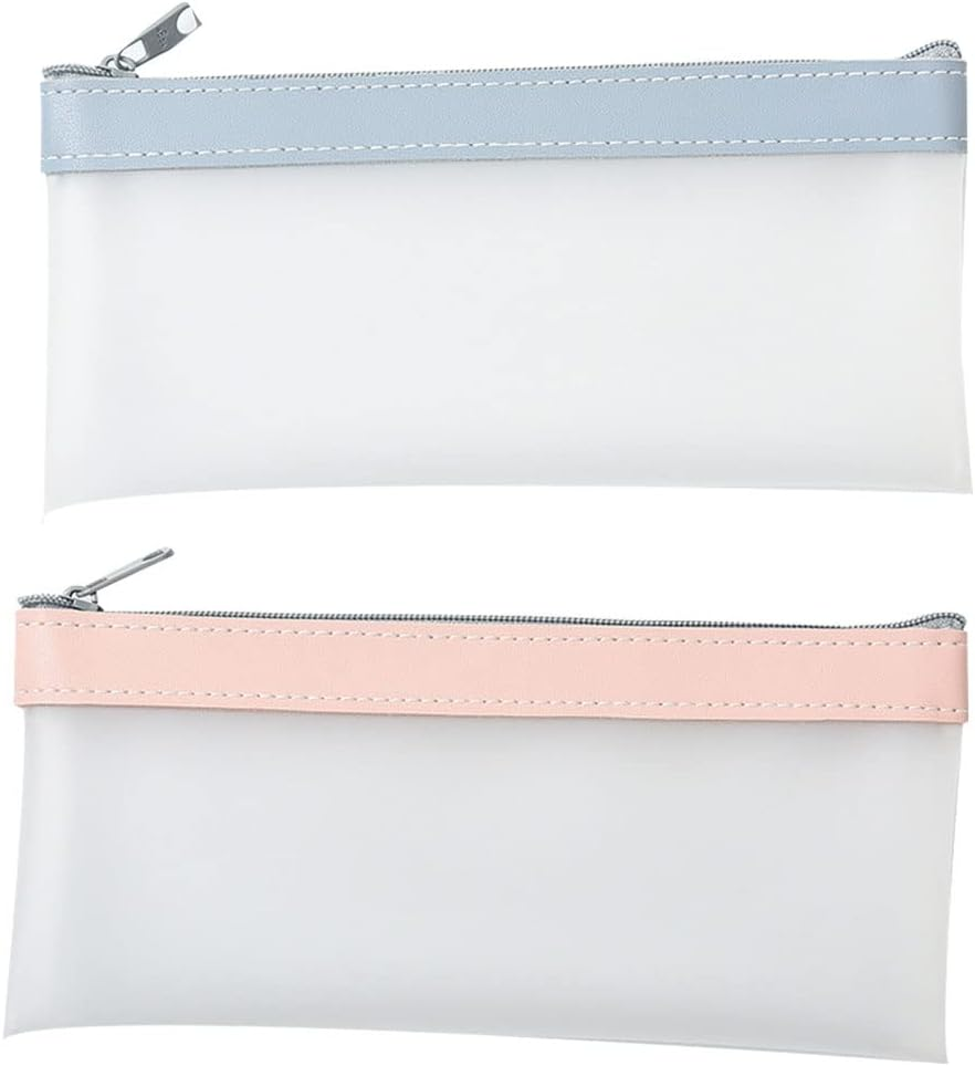 2Pcs TPU Waterproof Pencil Case, Zipper Pen Pouch, Pencil Storage Bag, Makeup Bag Office Cosmetics Travel Accessories Pencil Cases for Adults School Teen image number 2