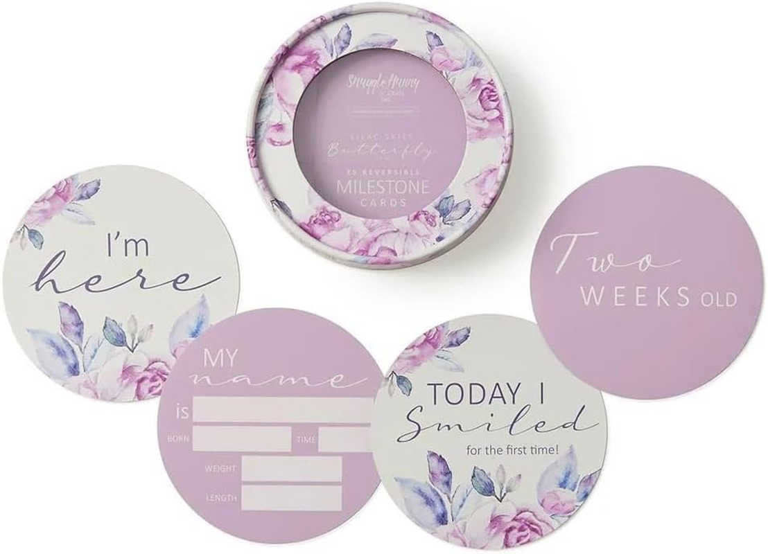 Snuggle Hunny Baby Milestone Cards, 25 Reversible Baby Announcement Plaque, Ideal for Baby Announcements Coordinates with Baby Wraps & Outfits, Lilac Skies & Butterfly image number 4