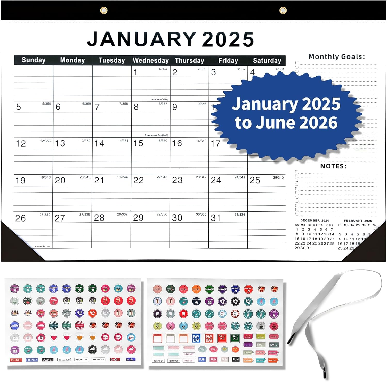 2025-2026 Large Wall Calendar, Wall Calendar 18 Months -January 2025-June 2026, Desk Calendars Planner 2026 with To-Do List,Thick Paper,Colored Stickers,2025 Desk Calendar 43 X 30 Cm Daily Plan Planning Use Home/Office image number 2