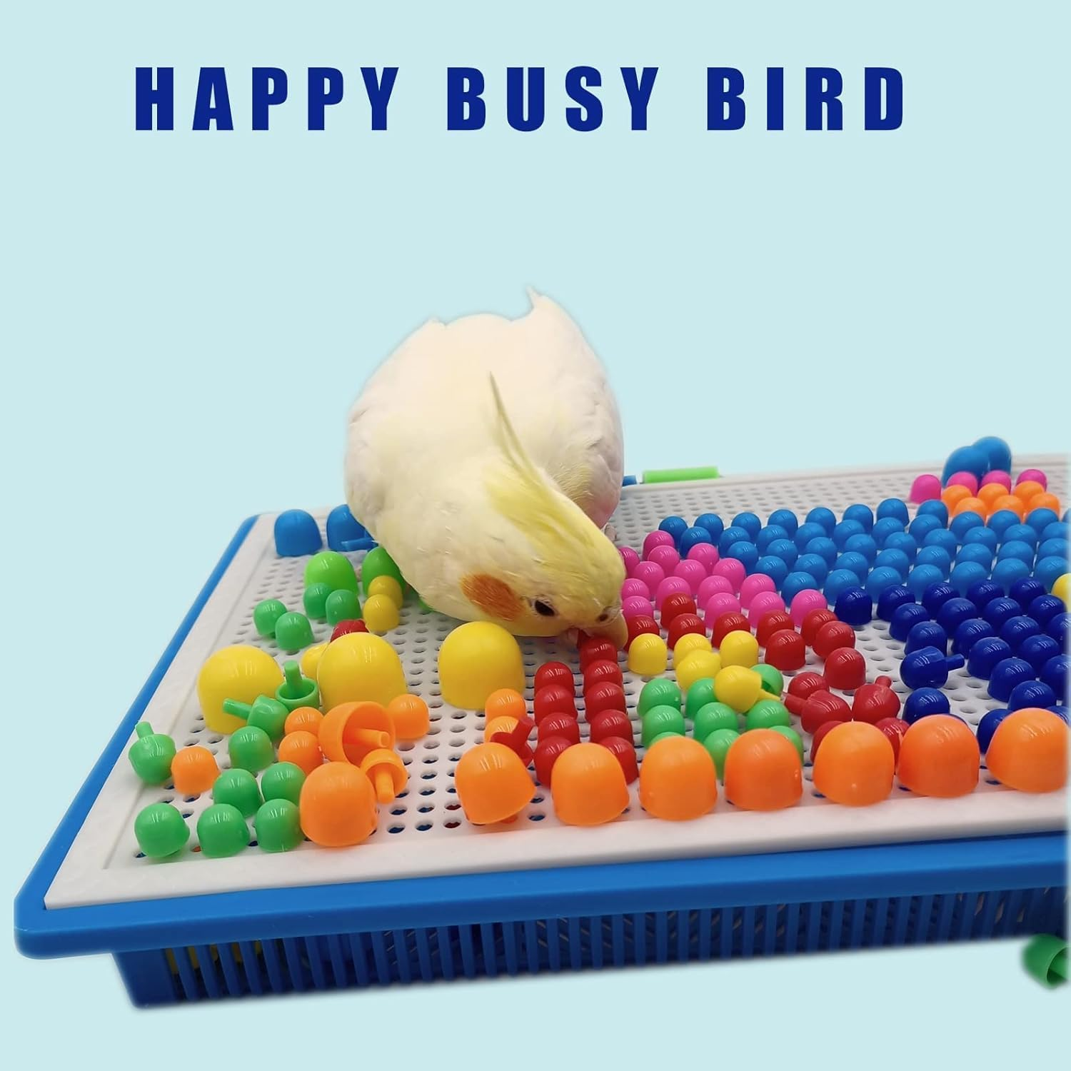 Bird Toys for Parakeets, Parrot Foraging and Chewing Toys with Mushroom-Shaped Peg Blocks for Small & Medium Birds, Suitable for Parakeets, Budgerigars, Conures