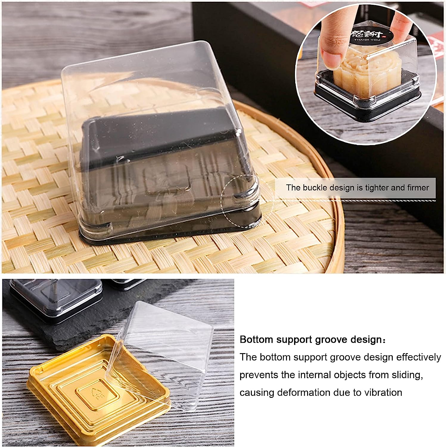 Benran 50 Sets Mooncake Box, Individual Mini Cupcake Container Boxes, Dessert Muffin Cake Box with Lids for Mid Autumn Festival Wedding Birthday Christmas Party (63-80G Gold) image number 5