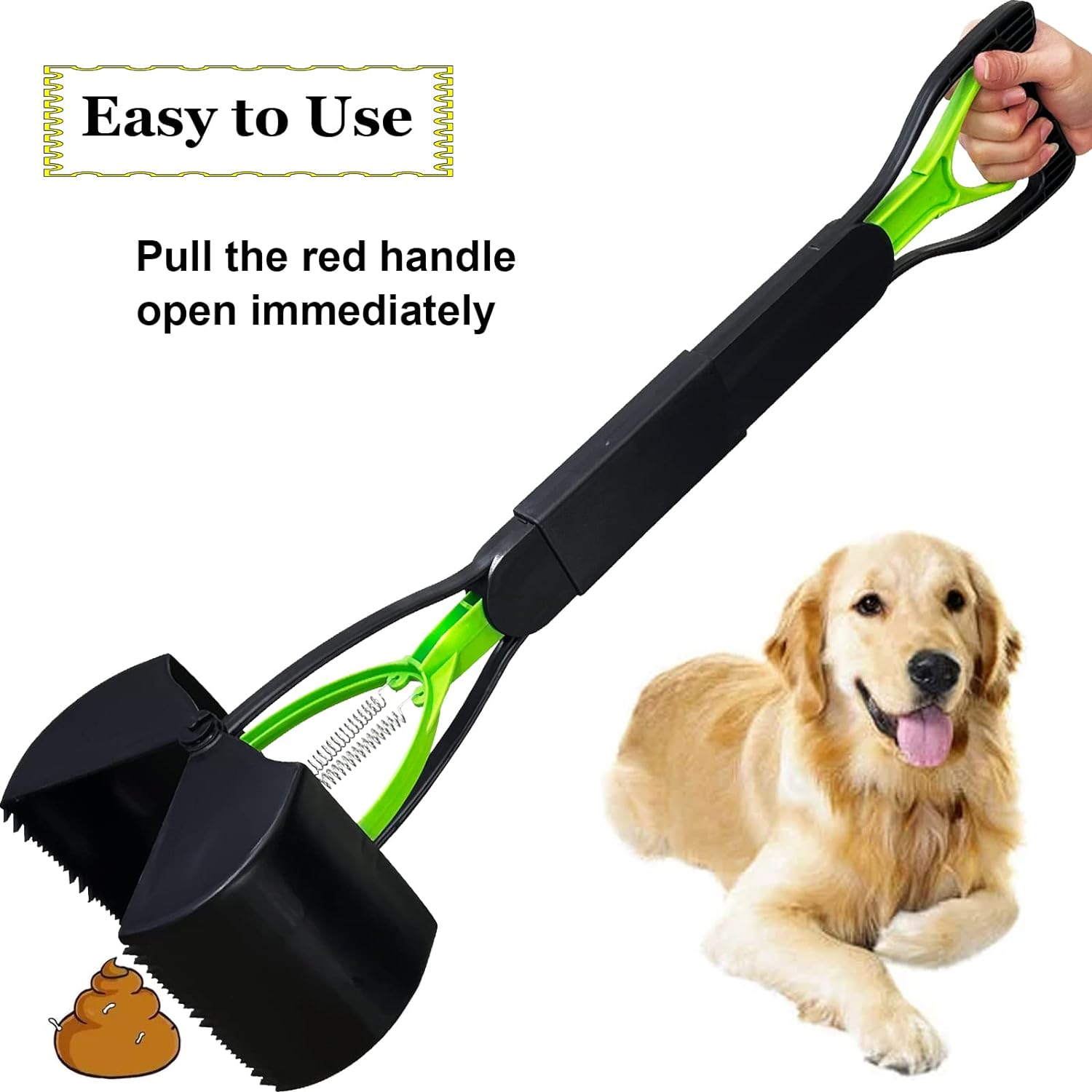 28" Large Pooper Scooper for Dogs, Heavy Duty Poop Scooper for Large Medium & Small Dog, Pet Dog Pooper Scooper for Grass & Gravel Pick Up - Dark Green image number 7