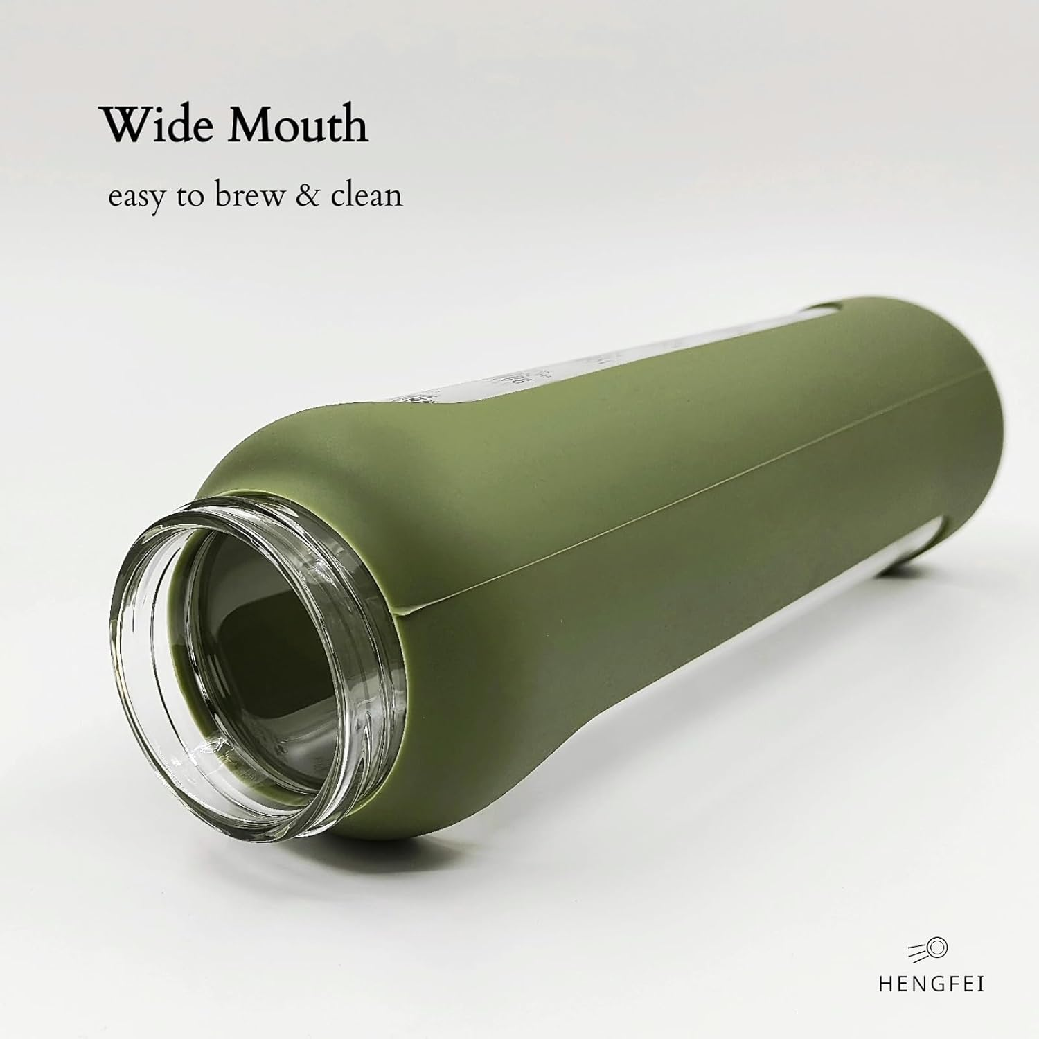 1Litre Glass Drink Bottle with Silicone Sleeve, Borosilicate Glass Water Bottle with Time Markings and Bamboo Lid, Wide Mouth (Army Green Silicone Sleeve, 1000Ml) - Dark Blue Silicone Sleeve image number 6