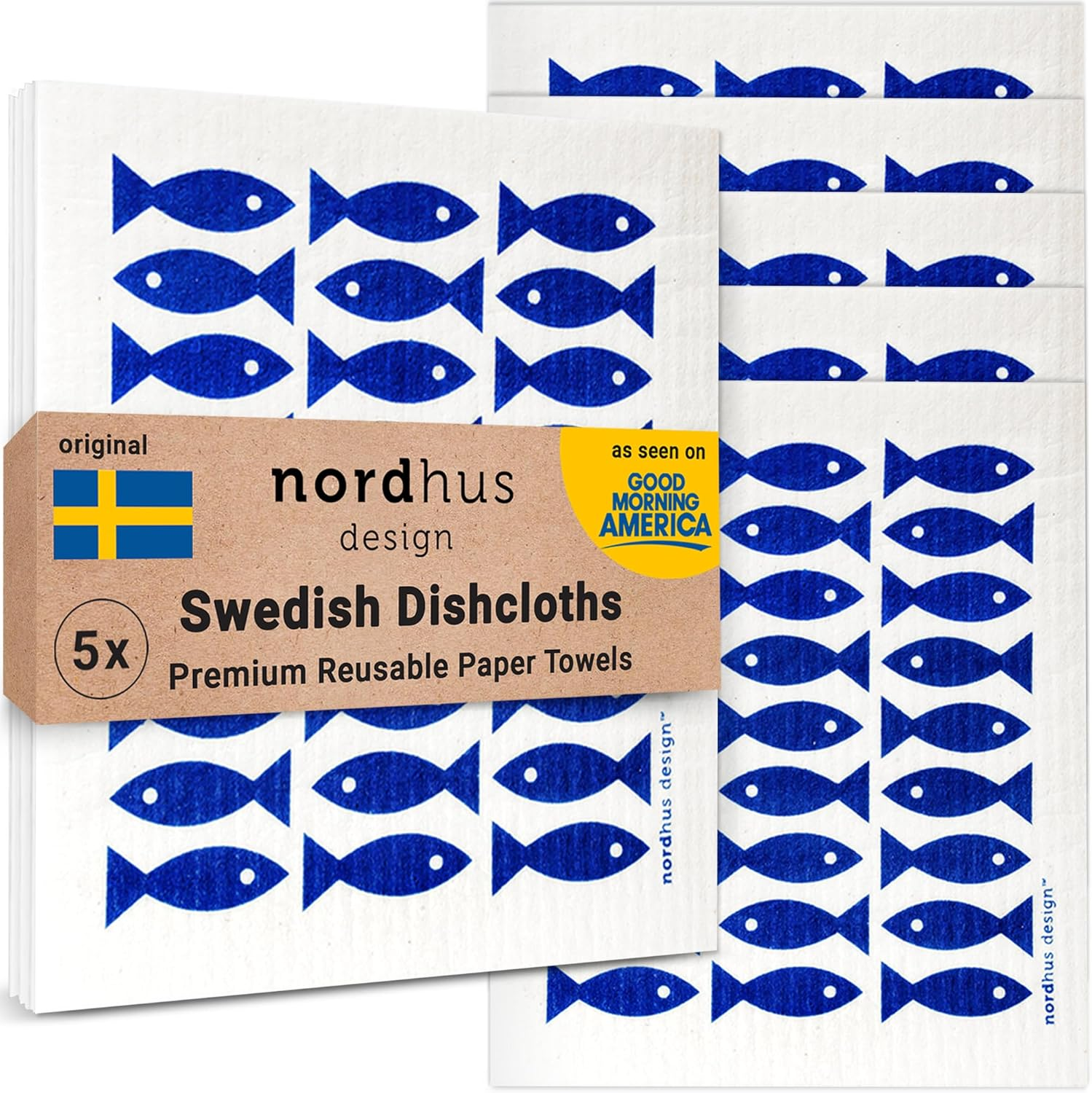 Nordhus Design Swedish Dishcloths,10 Grey Cloths, Made in Sweden - Reusable, Washable Cellulose Cotton Kitchen Cloths - Replace Paper Towels, Wipes, Sponges, Dish Rags