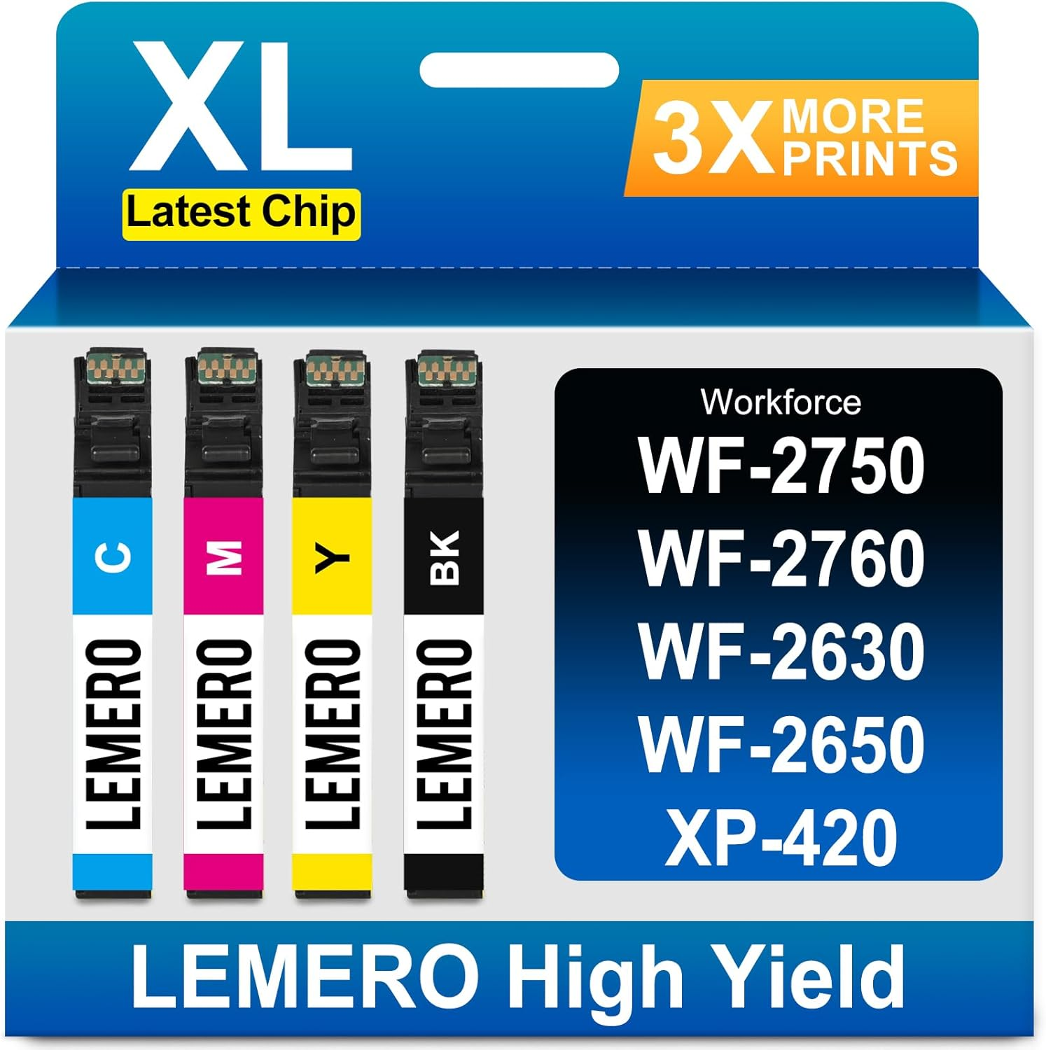 LEMERO Remanufactured Ink Cartridge Replacement for Epson 220 220XL - for Epson Workforce WF-2750 WF-2760 WF-2630 WF-2650 XP-420 XP-320 WF-2660 XP-424 (Black Cyan Magenta Yellow, 4 Pack)