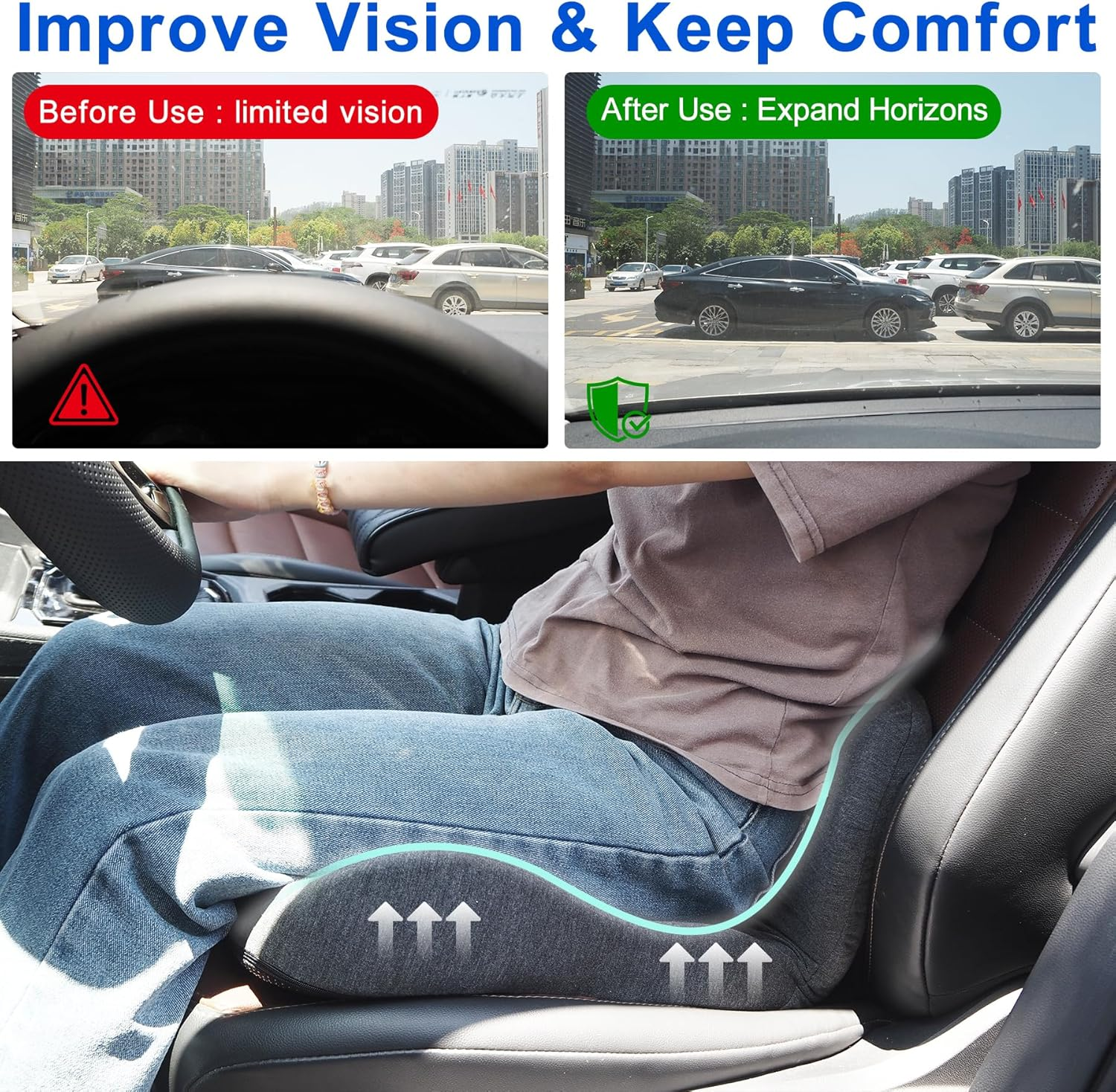 Car Seat Cushion, Memory Foam Office Chair Cushion with Lumbar Support for Back Pressure Relief, Ergonomic Trucker Seat Cushions for Long Drives, Sciatica Pad Cushions for Car, Truck, Gaming Chair image number 2