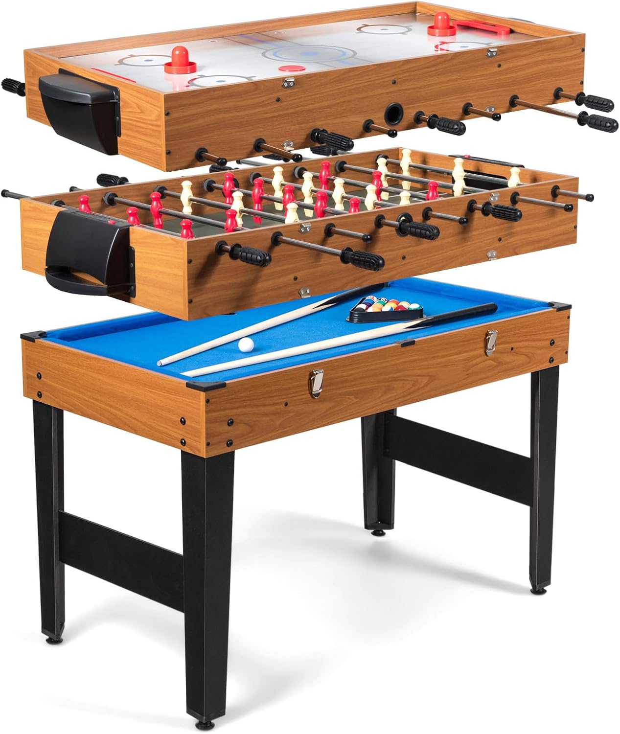 Costway 3-In-1 Combo Game Table Set, Multi-Game Pool Table with Foosball, Slide Hockey & Billiards, 126Cm Sports Arcade Games with Accessories for Home, Play Room, Rec Room