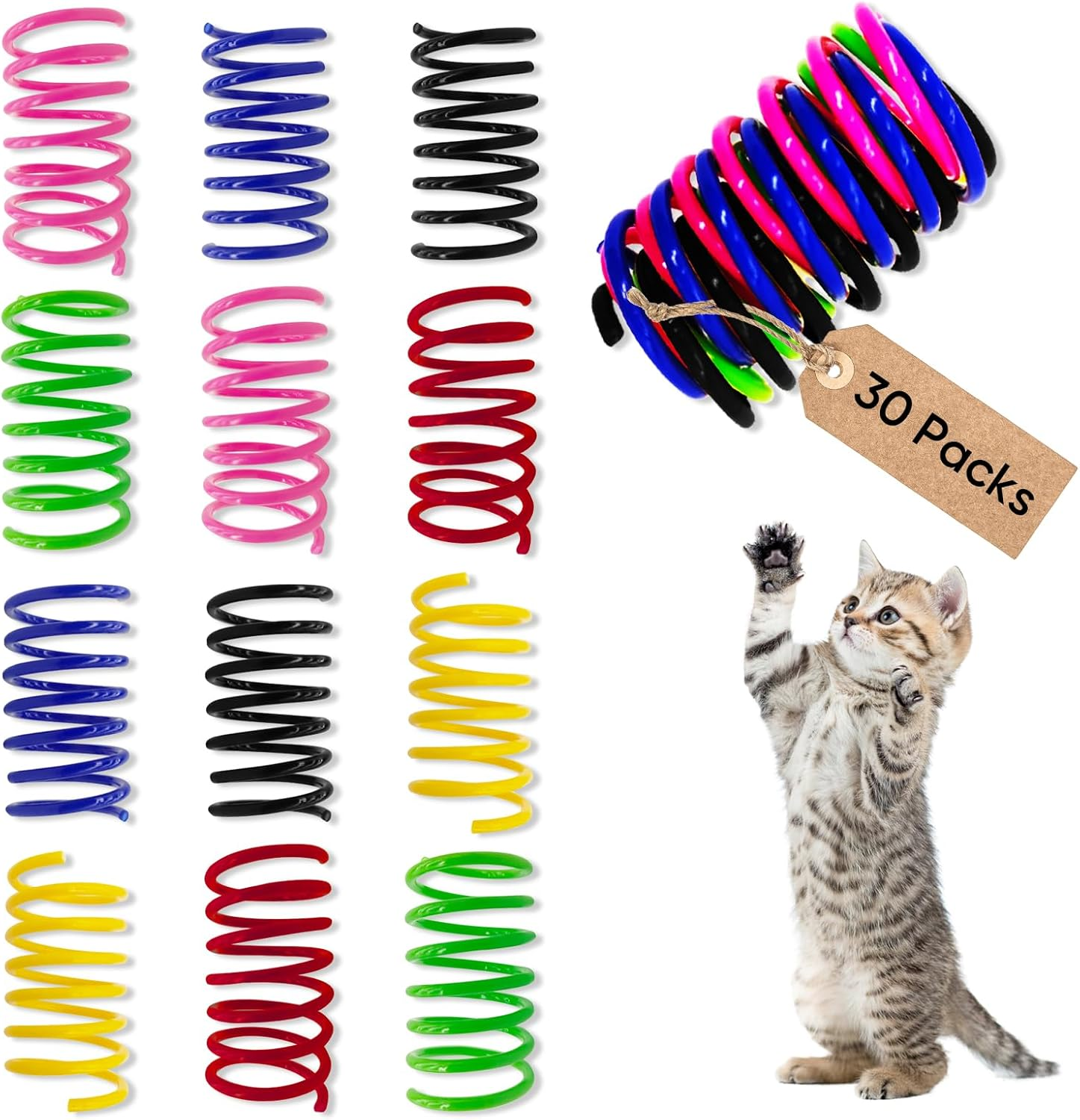 AGYM Colorful Plastic Spring Cat Toys, 30 Pack Spiral Springs for Indoor Cats to Swat, Bite, Hunt, Interactive Toys for Cats and Kittens image number 3