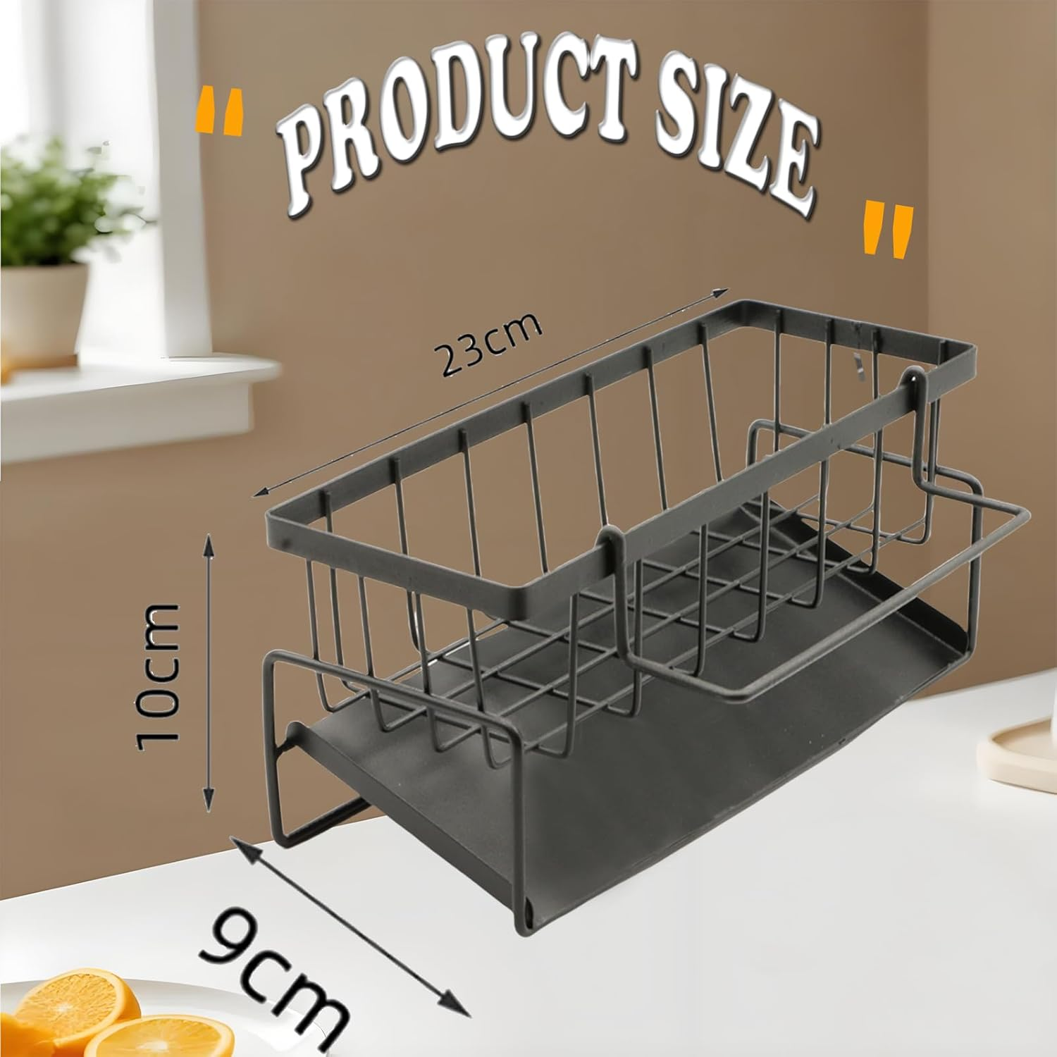 Stainless Steel Sink Organizer, Auto-Drain Kitchen Sink Caddy, Countertop Mount, Dishware, Black image number 4