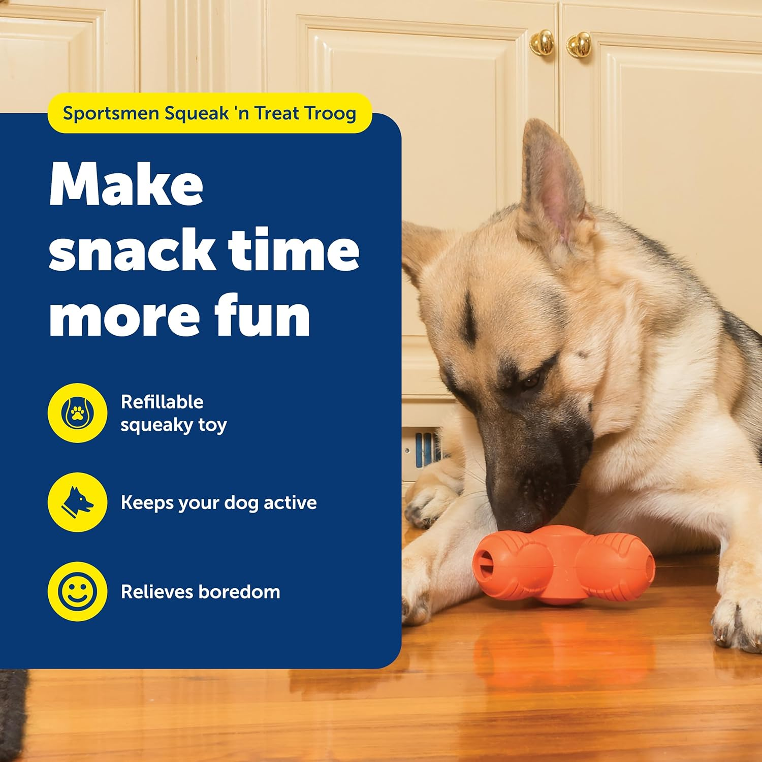 Petsafe Sportsmen Squeak 'N' Treat Troog Dog Chew Toy - Interactive Pet Puzzle for Boredom or Separation Anxiety - Use with Treats - Large image number 4