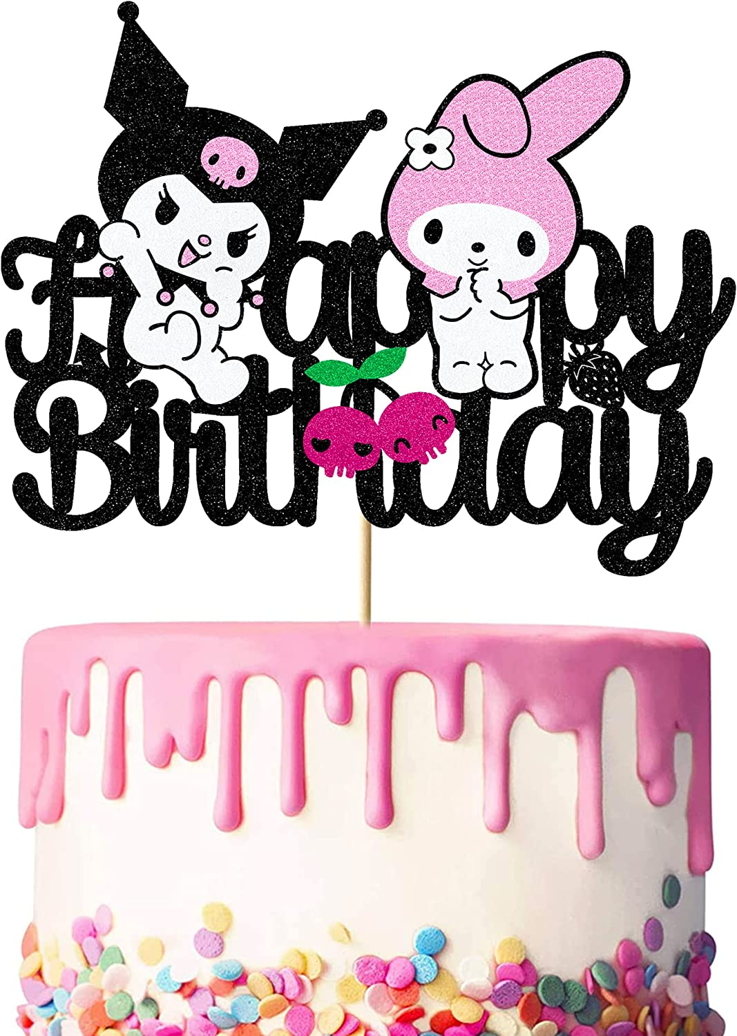 WOOTONG Kawaii Animal Cake Topper - 1 Pack (6.5'' X 5.1'') - Black Glitter - Birthday Party, Baby Shower - Cake Decoration image number 3