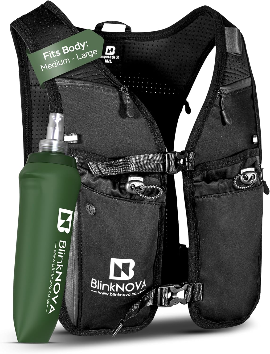 Running Vest for Women & Men | Lightweight Reflective Hydration Vest with Adjustable Waistband & Collapsible Water Bottle | Hydration Pack (Front Buckle Design )