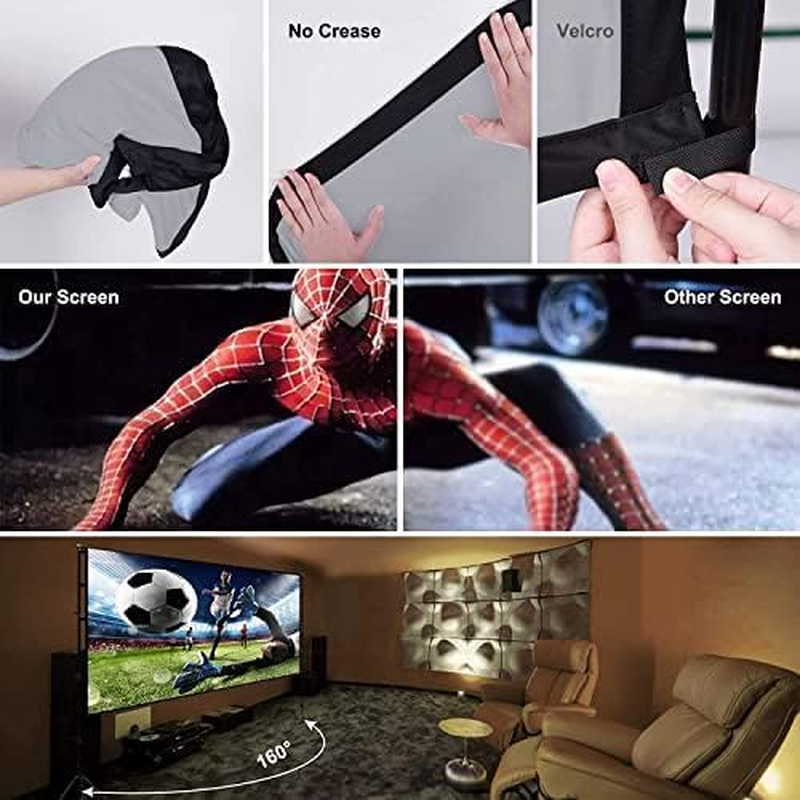 Generic Projector Screen with Stand Foldable Portable Movie Screen 150 Inch 16：9 HD 4K 1080P Wrinkle-Free Movie Projection Screen with Carry Bag (120 In, anti Light Screen) image number 5
