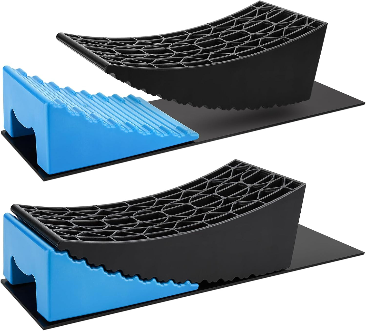 Kohree Camper Leveler Kit for Travel Trailers with RV Curved Levelers, Wheel Chocks, Anti-Slip Mats, up to 35,000 Lbs, Faster than RV Leveling Blocks Ramps Chocks, 2 Packs