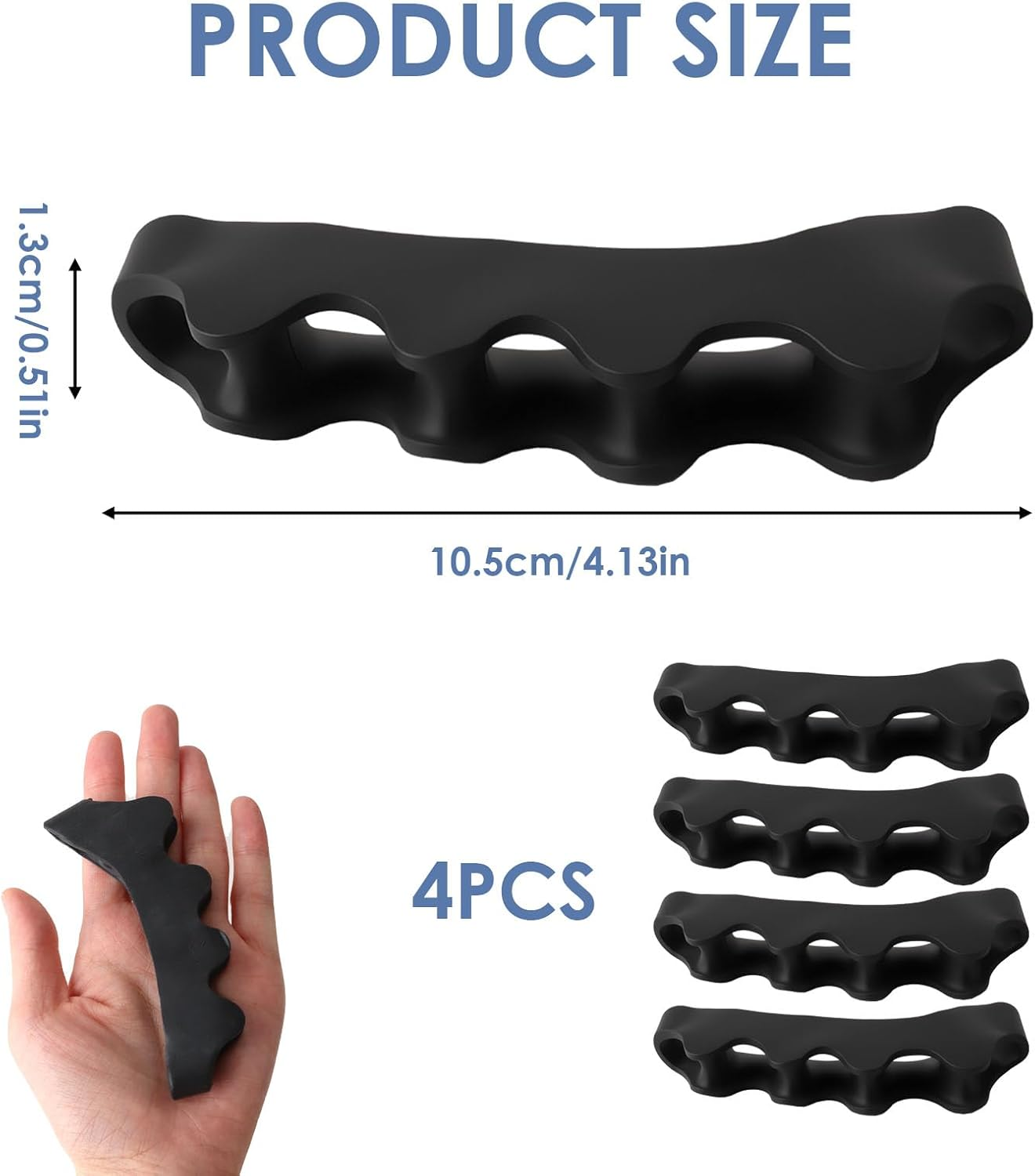 2 Pairs Silicone Toe Separators, Feet Gel Spacers to Correct Bunions and Restore Toes, Yoga Training Therapeutic Relief Pain Hammer & Claw Toe Flamingo Feet Corrector for Women & Men (Black) image number 2