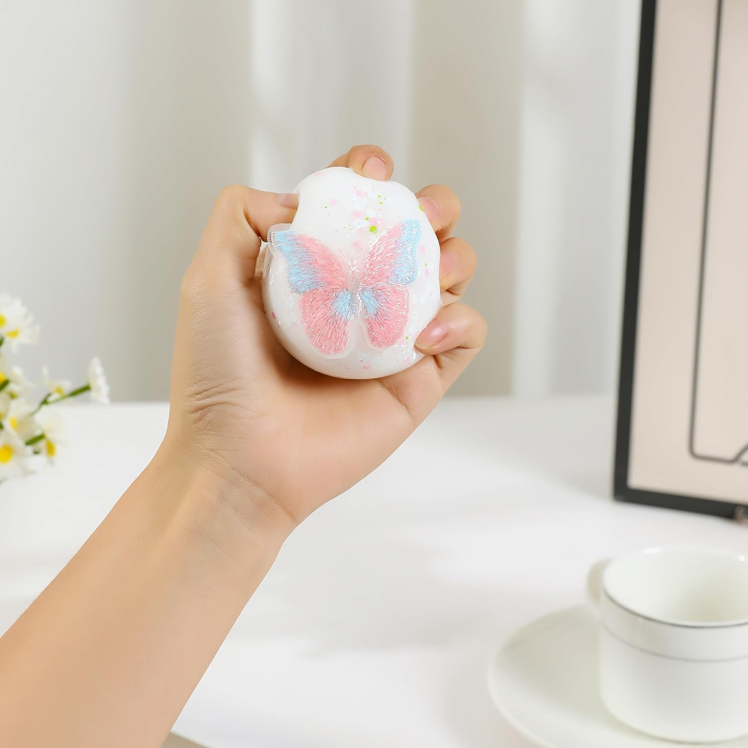 2PCS Taba Squishy Daifuku Squeeze Toys,Sensory Fidget Toy for Your Best Mellow and Chill,Birthday Gift, Squishy Toys for Kids Teenage (Butterfly White-2Pcs) image number 4