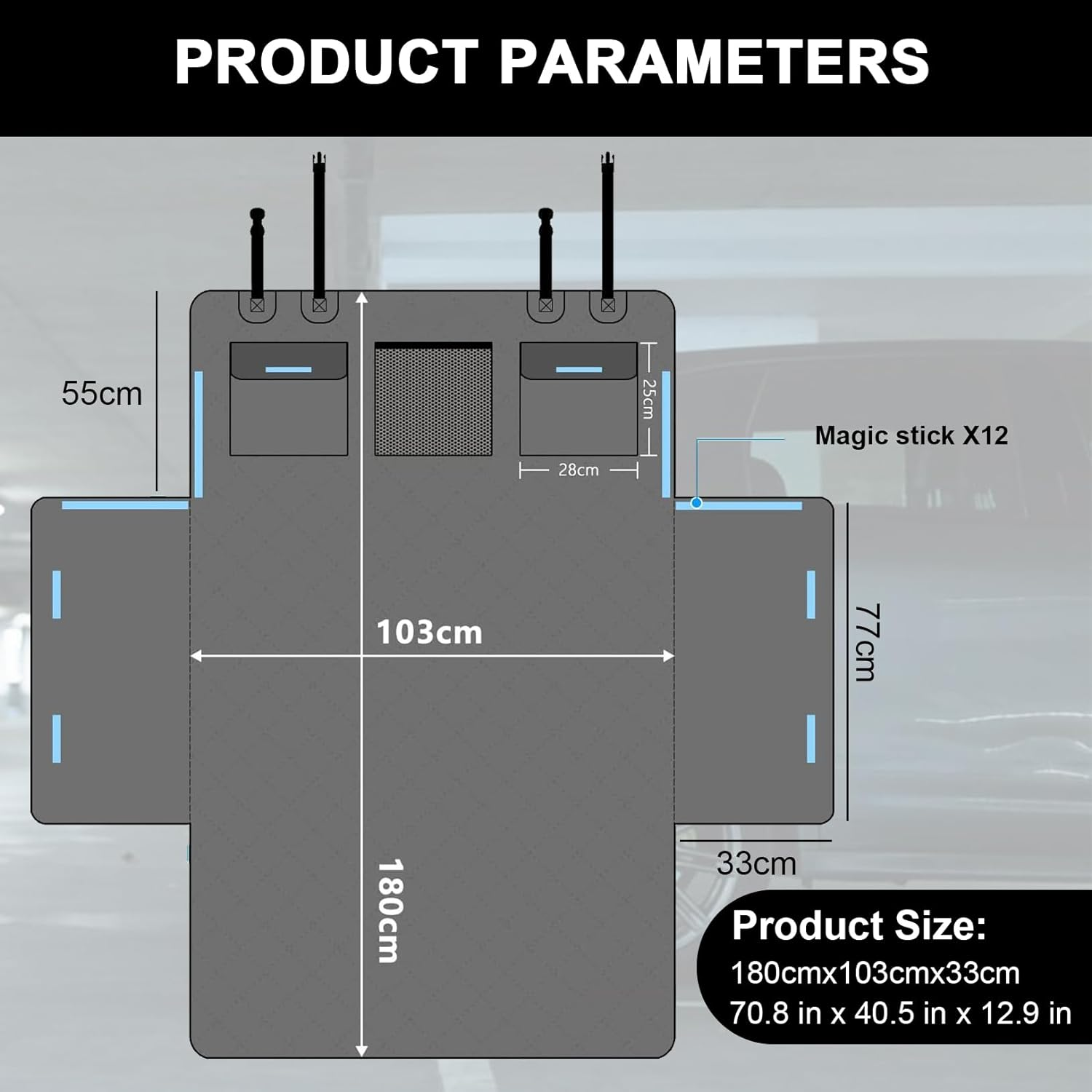 Dog Car Seat Protector for Back Seat, Car Boot Liners for Dogs，With 3 Organizer Pockets and Side Flaps. Dog Car Seat Covers, Non-Slip, Waterproof, Large Size for All Cars, Trucks and Suvs image number 3