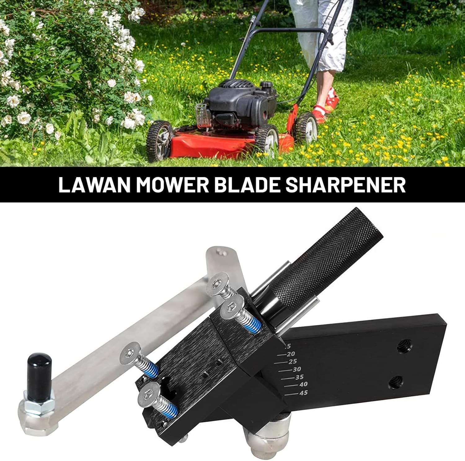 Lawn Mower Blade Sharpener Adjustable 15&deg;-45&deg; for Straight and Standard Lawnmower Blades Ergonomic Home & Commercial Sharpening Balancer Bracket (Black,5005) image number 3
