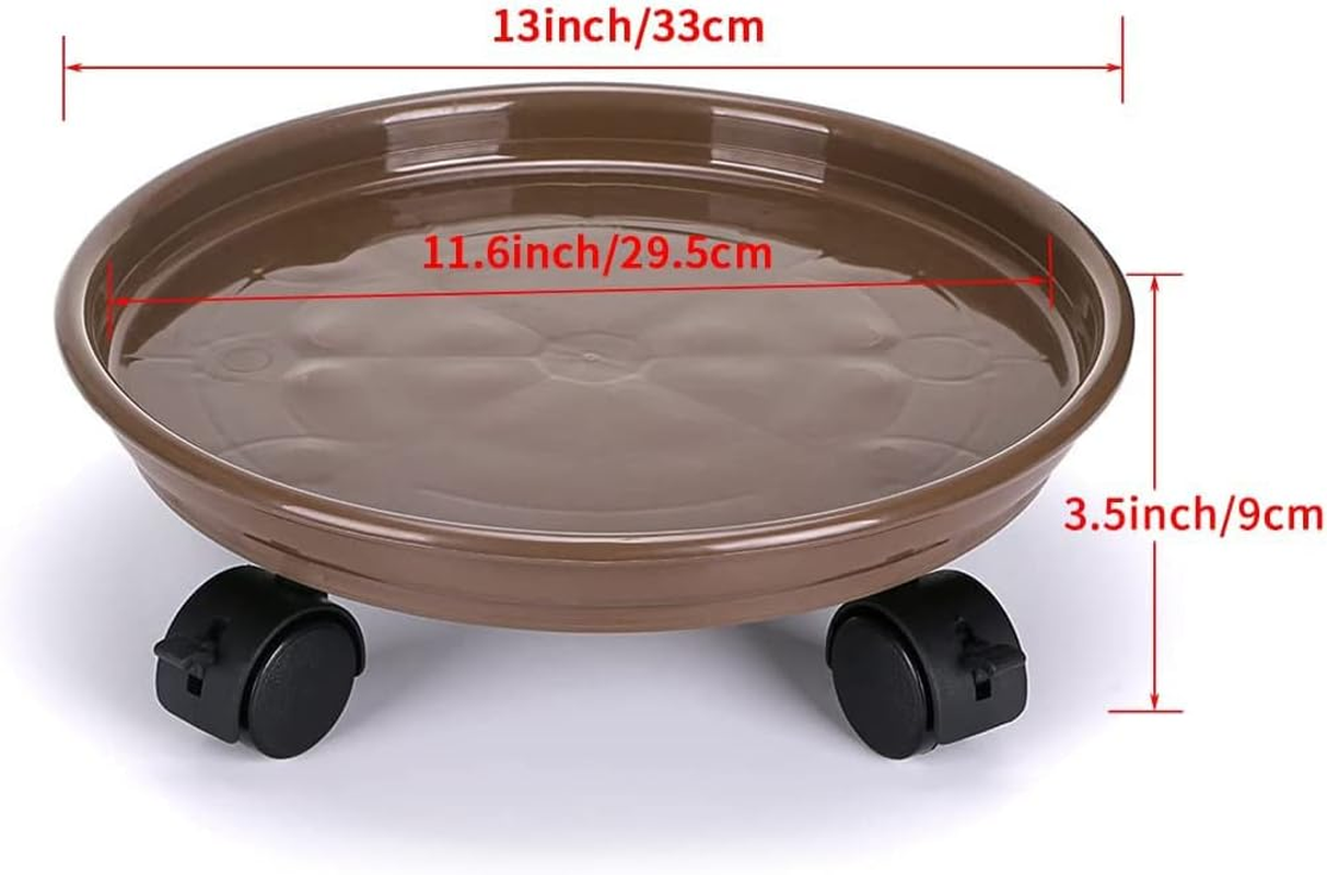 2Pcs Plant Caddy,Planter Pot Mover, Plant Pot Pallet Dolly Caster with Universal Wheels, round Movable Planter Dolly Trolley Tray Pallet Outdoor Indoor Tree Flower Stand Planter (13 Inch+2Pcs+Brown) image number 1