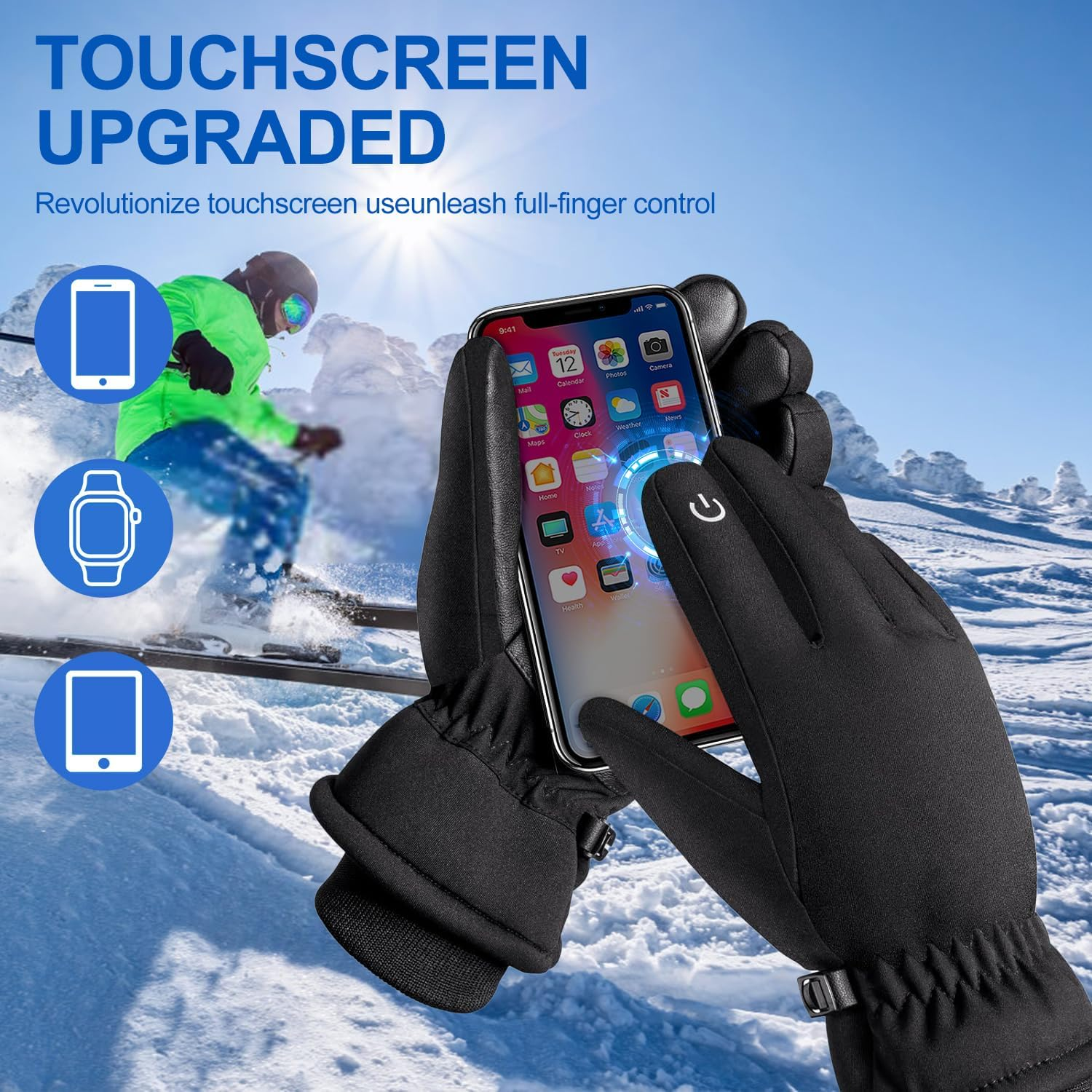 Winter Gloves Cycling Gloves with Touch Screen Fingers for Men Warm,H HOME-MART -20℉ Windproof Waterproof Ski Women Running Gloves with Touchscreen Thermal Lining Anti-Slip for Motorcycle Snowboarding image number 4