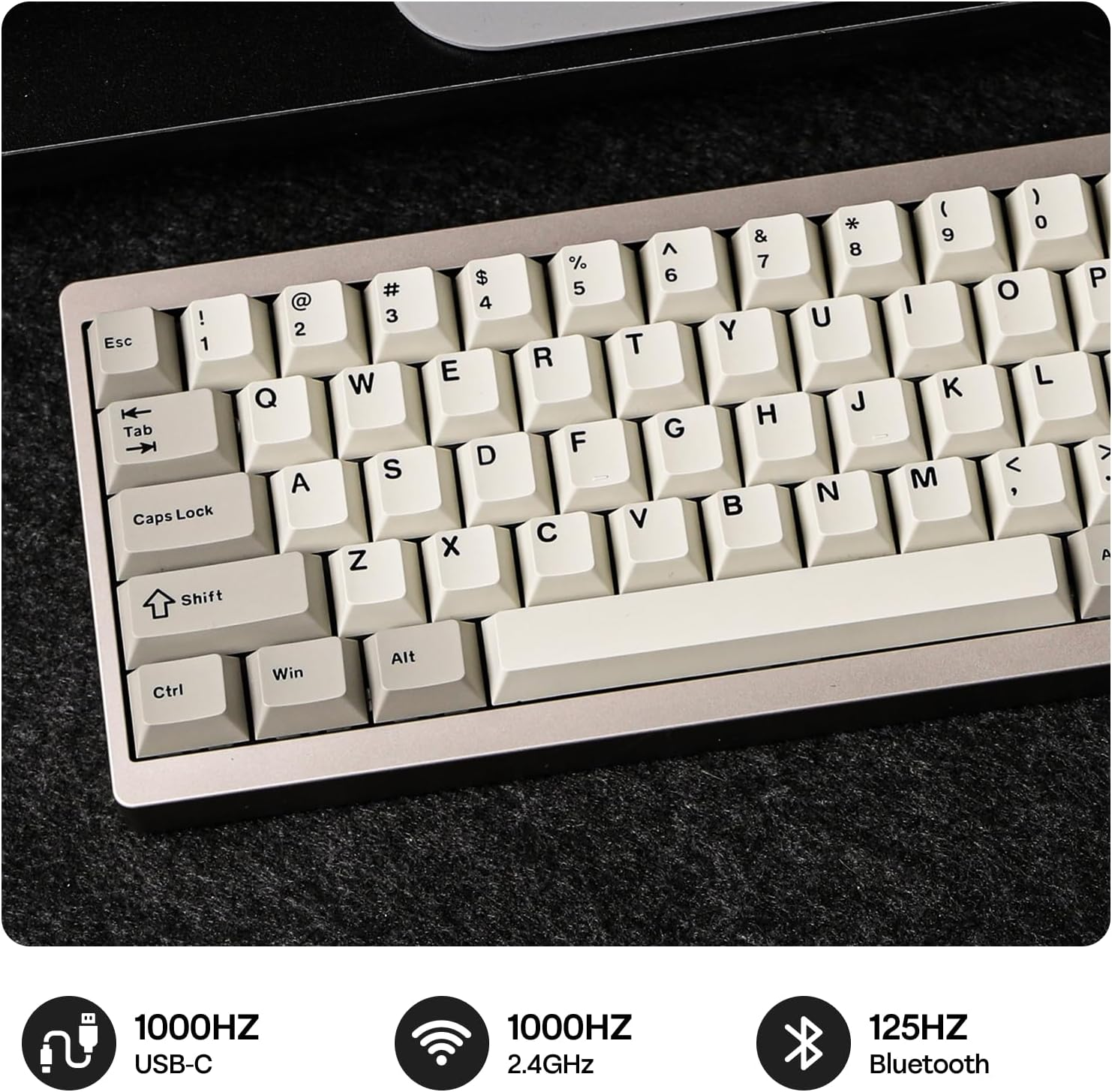 EPOMAKER P65 QMK/VIA Wireless Aluminum Gaming Keyboard, Gasket-Mount, Bluetooth/2.4Ghz/Usb(A to C), Hot Swappable, N-Key Rollover, for Mac/Pc/Ps/Xbox (Khaki, Zebra Switch)