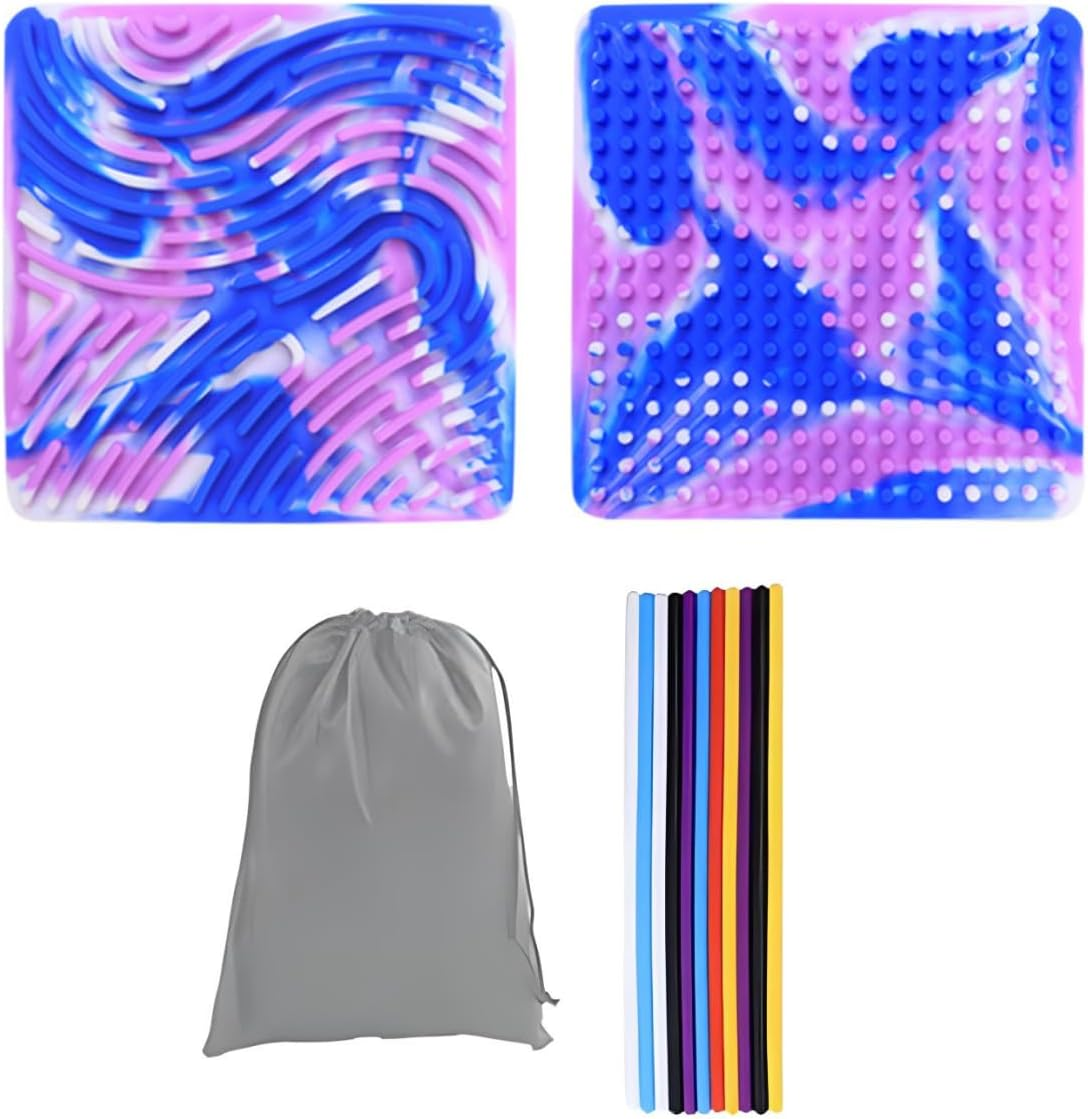 Silicone Sensory Activity Board,Double Side Calm down Fidget Toy, Activities for Travel,Silent No Mess,Anxiety Relief Stress,Portable with Travel Bag and 11 Silicone Stick (Reddish-Brown)