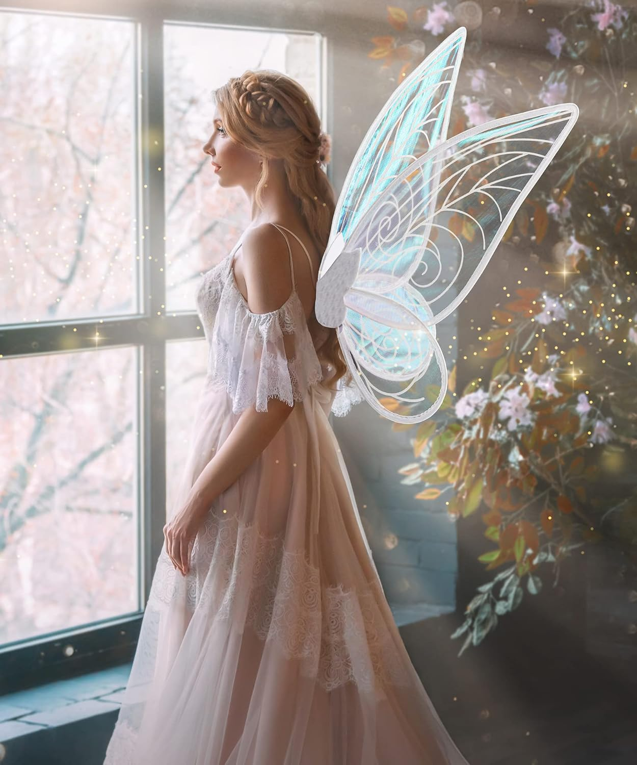 White Fairy Wings, Butterfly Fairy Wings Sparkling Sheer Wings for Adults Birthday Halloween Costume Dress up for Kids Girls Women image number 2