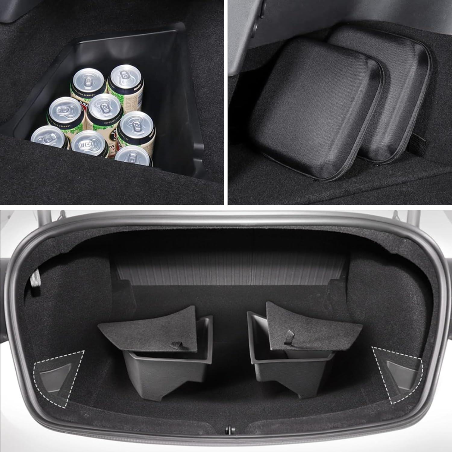 Car Trunk Organizer for Tesla Model 3 Highland 2025 2024, 2-Pack Rear Trunk Storage Boxes with Lids, TPE Waterproof Trunk Side Packets Tray Storage Bins Accessories image number 4