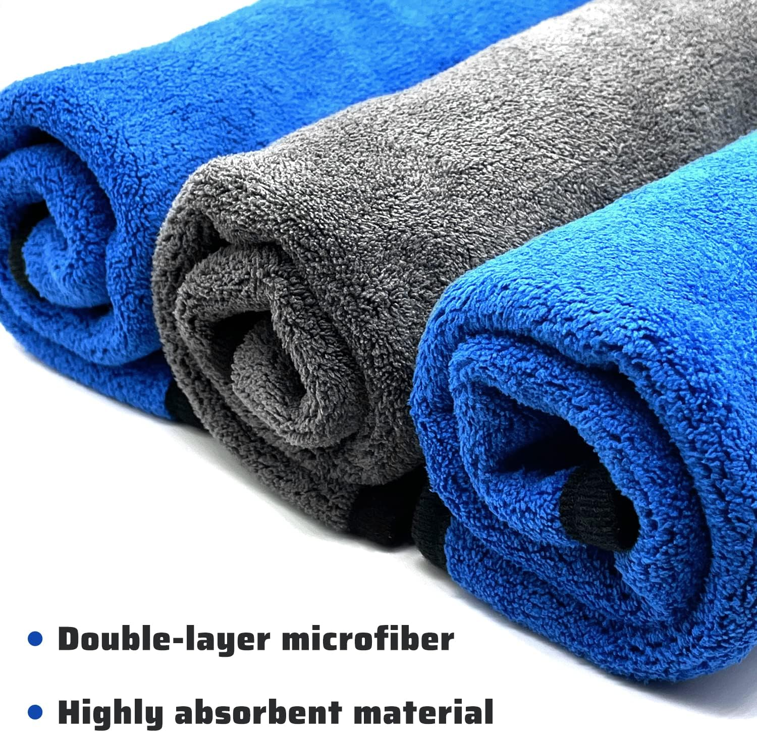 FUN-DRIVING 10 Pack 16" X 24" Professional Microfiber Towels,600Gsm Thick,Soft,Highly Absorbent Safe for Household, Car Washing, Drying & Auto Detailing, Blue-Grey image number 2