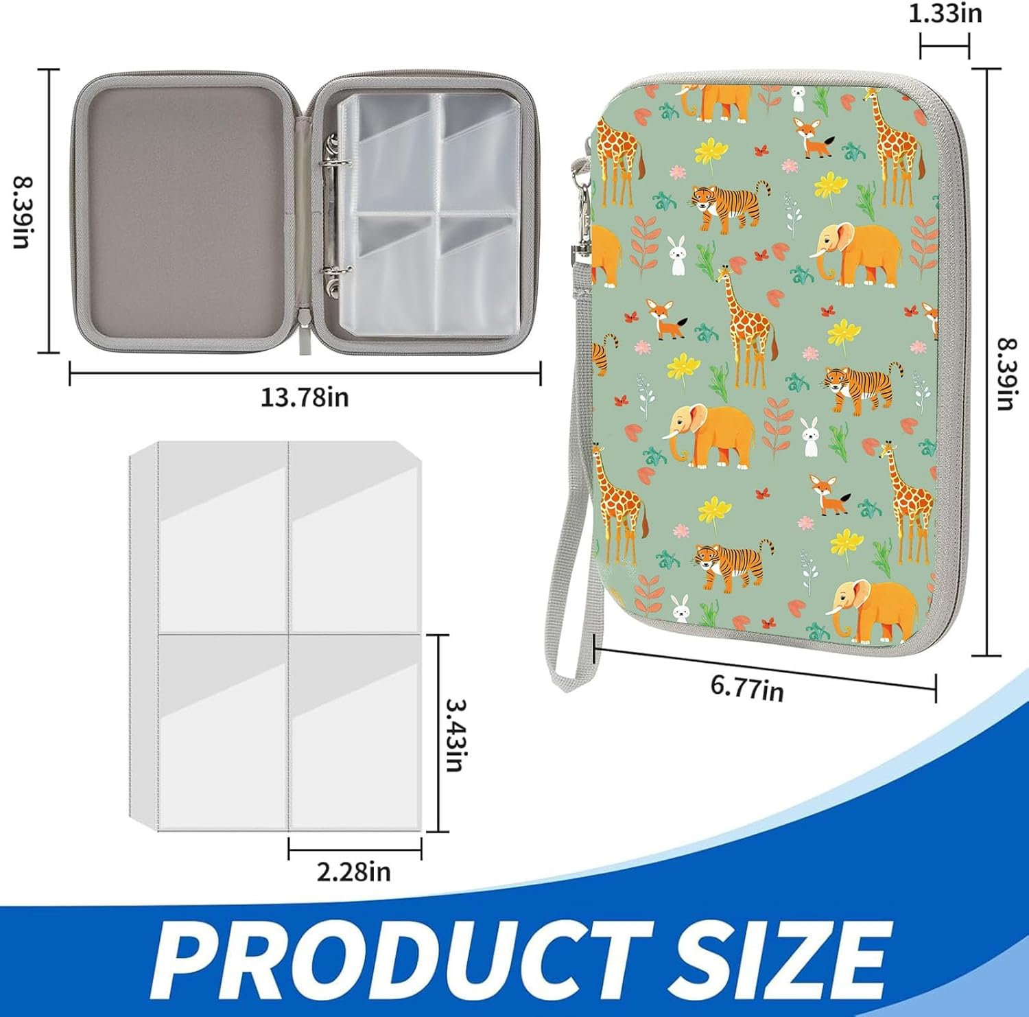 Card Storage Case Compatible with Yoto, 80 Pockets Case for Mini Audiobook Cards, Portable Yoto Card Holder with Zipper, Card Binder Holder with Sleeves for Travel(Animal)