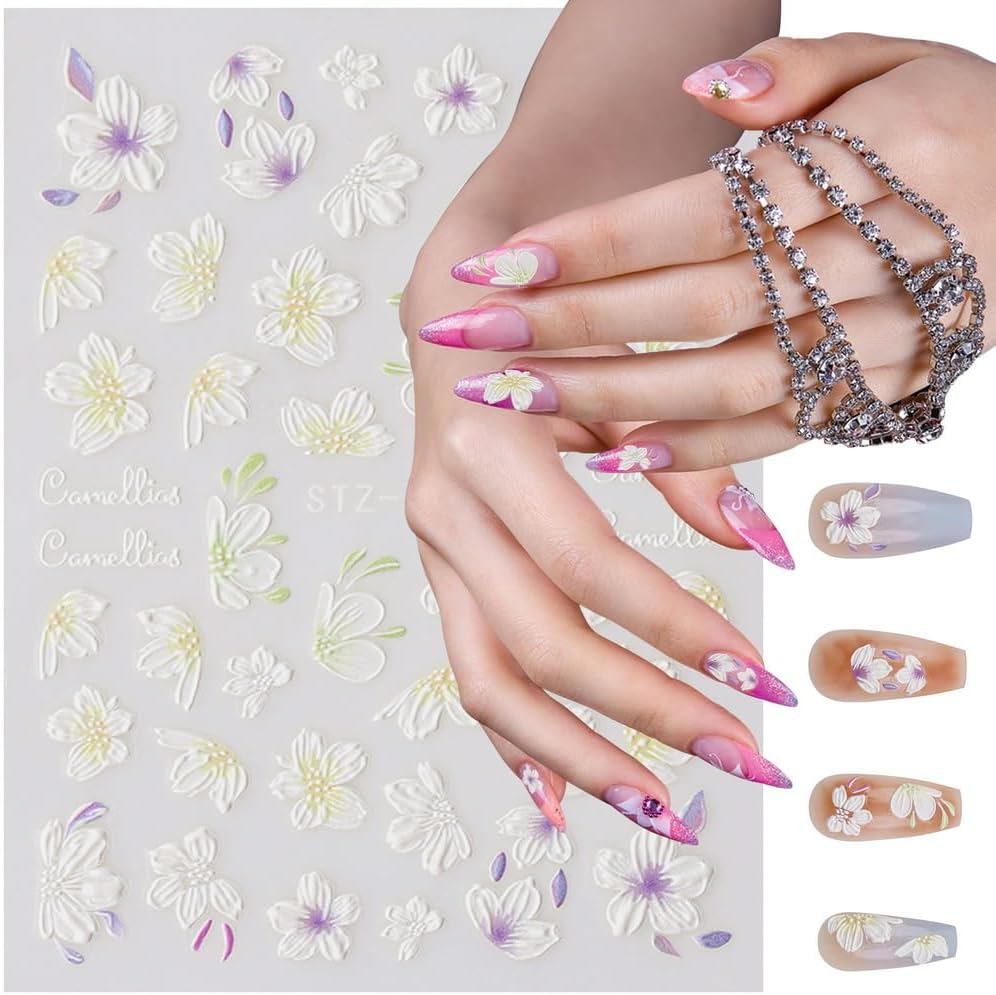 Woration Nail Art Decorations Accessories Supplies Stickers Self-Adhesive Nail Decals 5D Stereoscopic Embossed Flower Leaf Carving Design for Women Girls DIY Craft image number 5