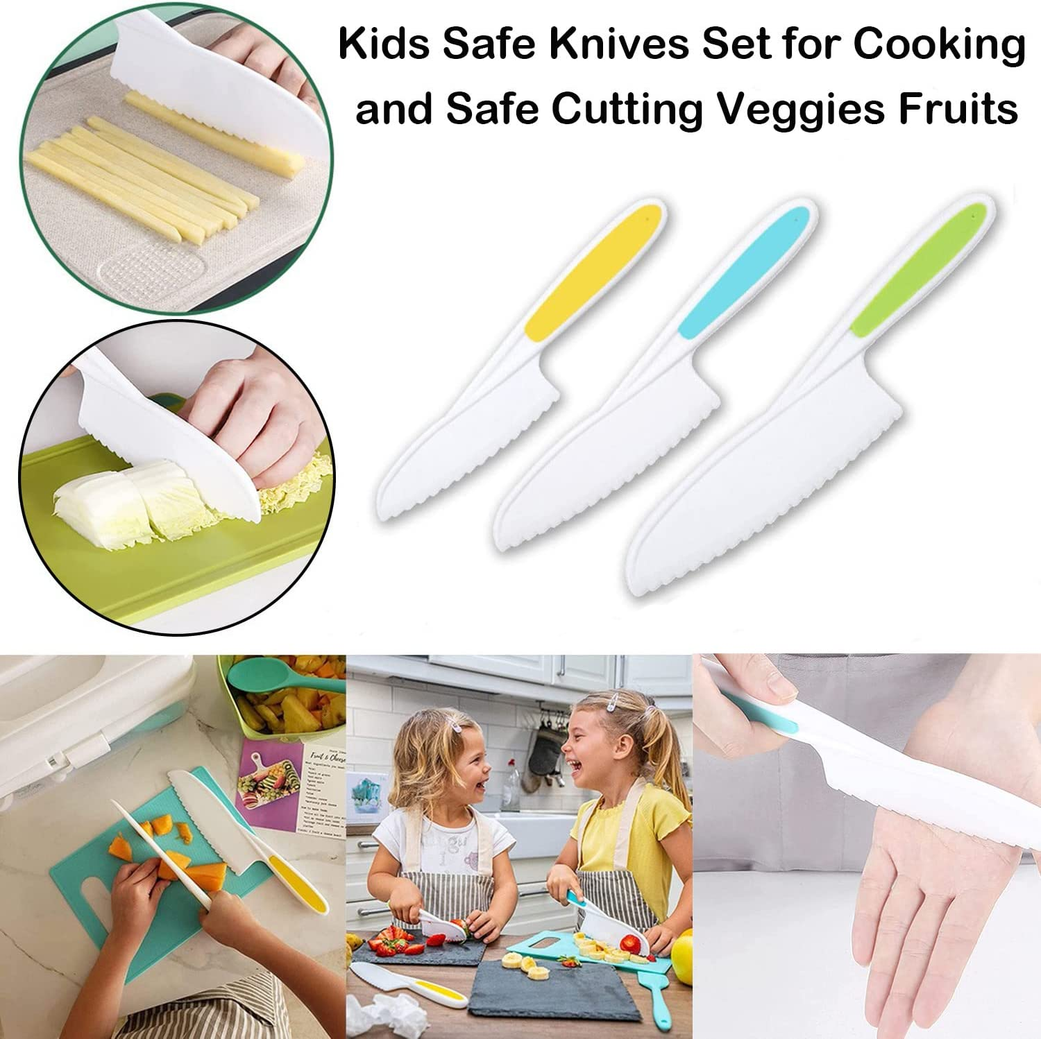 Kids Cooking Cutter Set, 8 Pcs Knife Set, Safe Knives, Wooden Kitchen Knife, Toddler Kitchen Tools for Montessori Chopper Cutting Fruit Vegetable image number 4