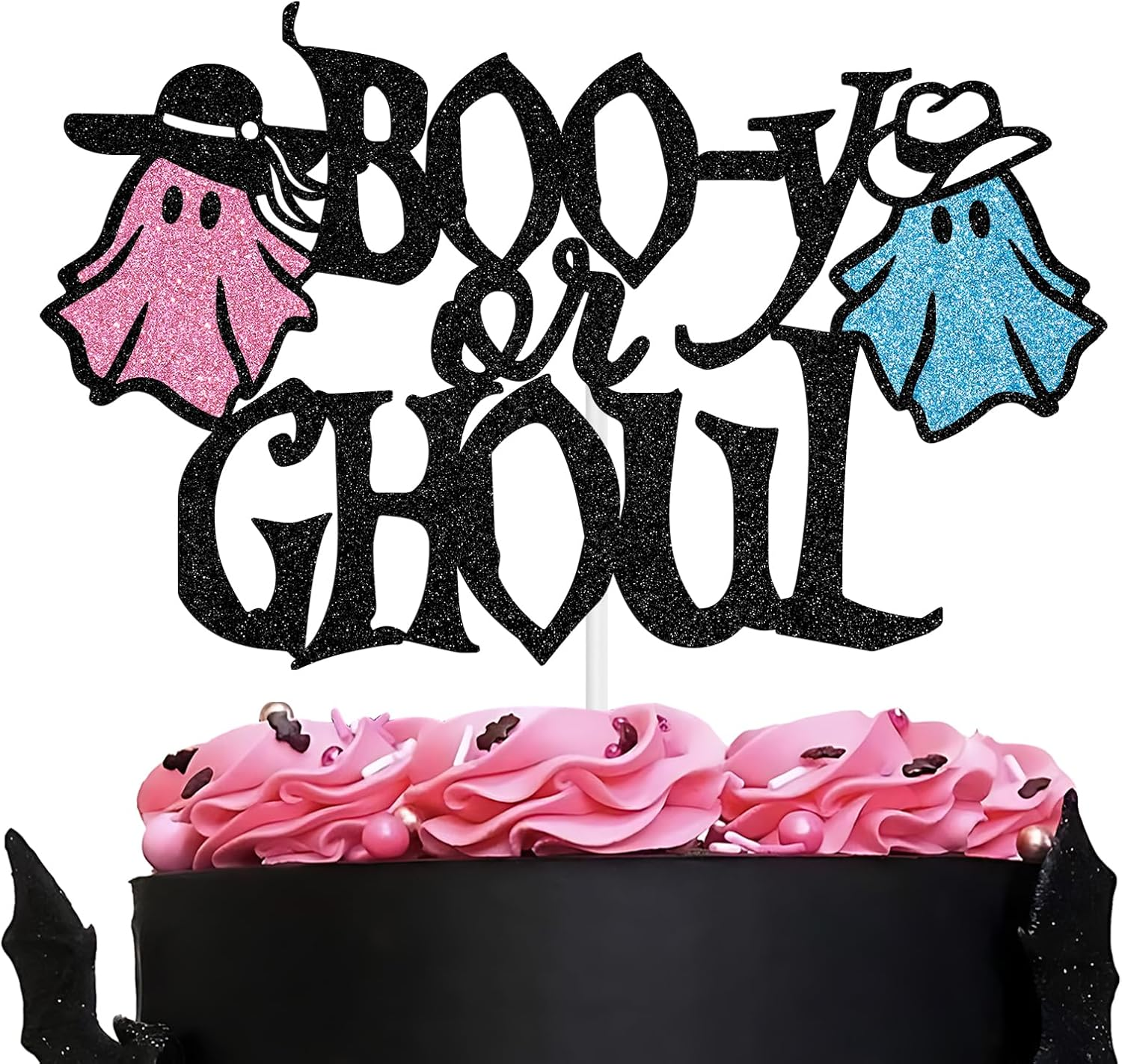 Boo-Y or Ghoul Cake Topper, Boy or Girl/He or She Gender Reveal Cake Decor, Halloween Baby Shower/First Birthday Party Decorations Supplies image number 1