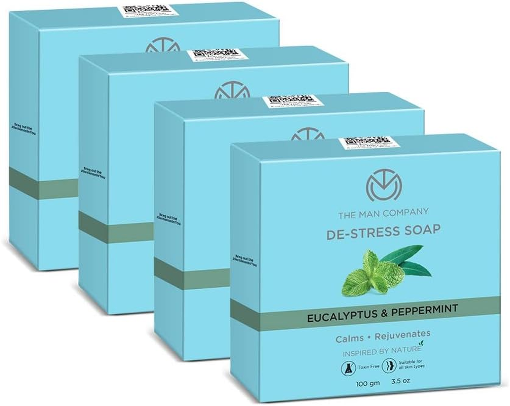 The Man Company Refreshing De-Stress Soap Bar 100Gm, Premium Long-Lasting Freshness, Eucalyptus & Peppermint, Calms & Rejuvenates, Cooling Effect, All Skin Types, Pack of 4 image number 5