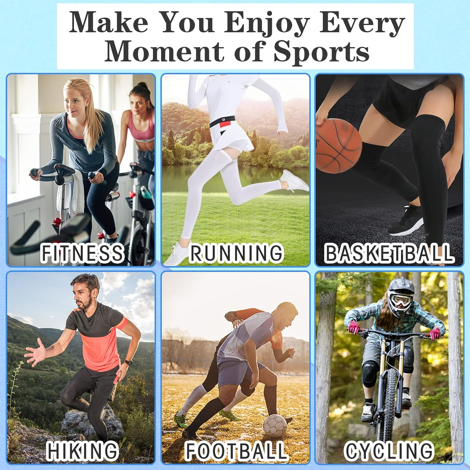 2Pairs Leg Sleeves,Full Leg Compression Sleeve,Compression Long Knee Sleeve,Sports Compression UV Long Leg Sleeves with Anti-Slip Silicone Strips for Men Women Running Basketball Football(White&Black) image number 6