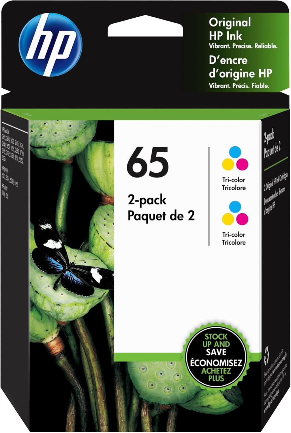 HP 65 | 2 Ink Cartridges | Works with HP Deskjet 2600 Series, 3700 Series, HP Envy 5000 Series, HP AMP 100, 120, 125, 130 | Tri-Color | 6ZA56AN image number 3