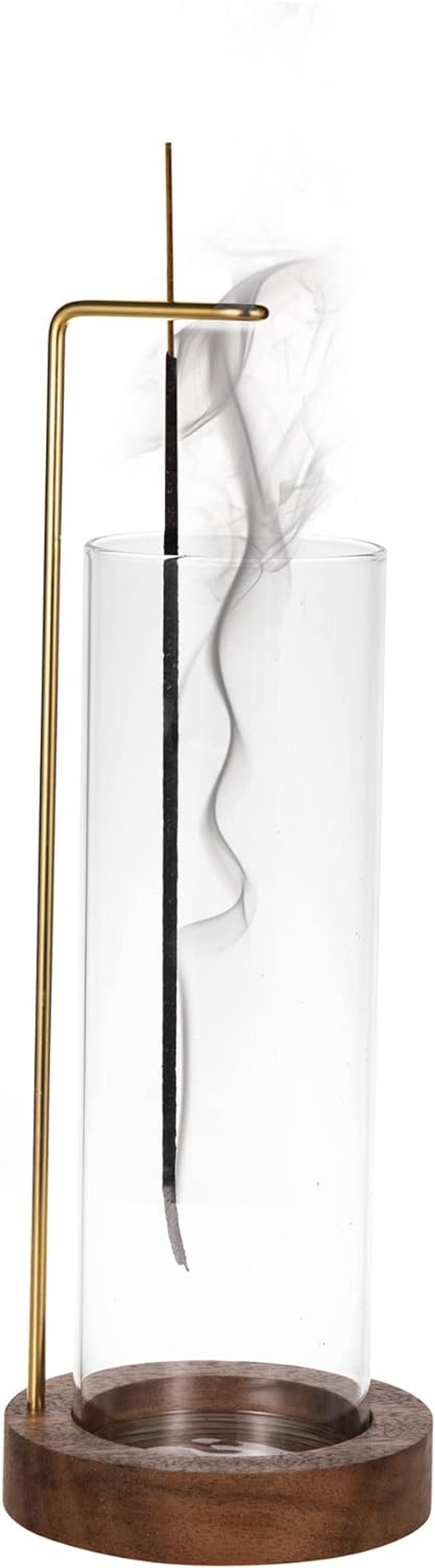 IMEEA Incense Holder for Sticks Wooden Incense Burner with Glass Ash Catcher & Brass Incense Stick Holder for Home Decor Yoga Spa Meditation (Round) image number 2