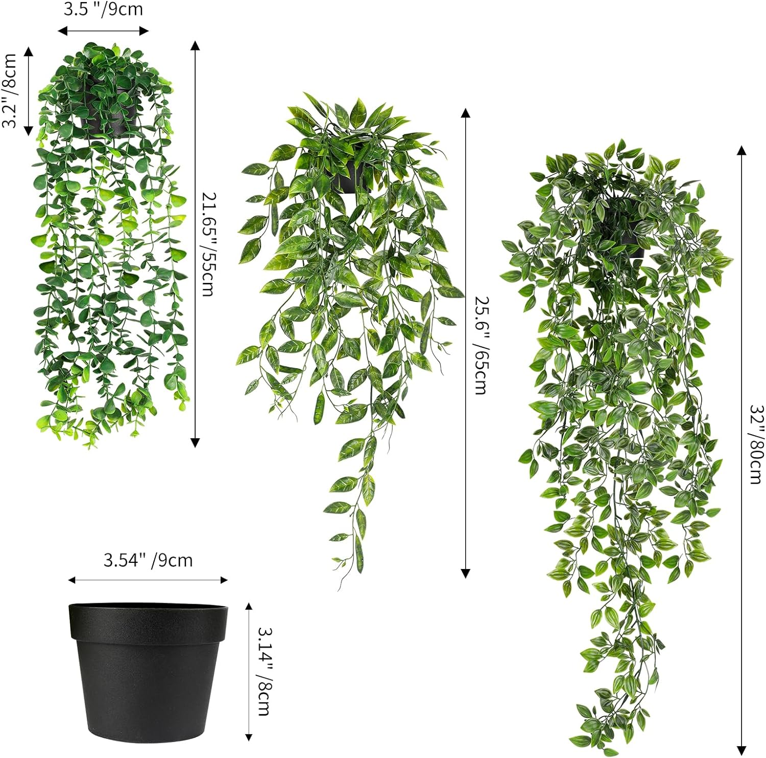 WXBOOM Artificial Hanging Plants, 3 Pack Fake Hanging Plants Fake Potted Greenery Plants Faux Eucalyptus Vine, Mandala Vine in Pot for Home Room Indoor Outdoor Shelf Decor image number 1