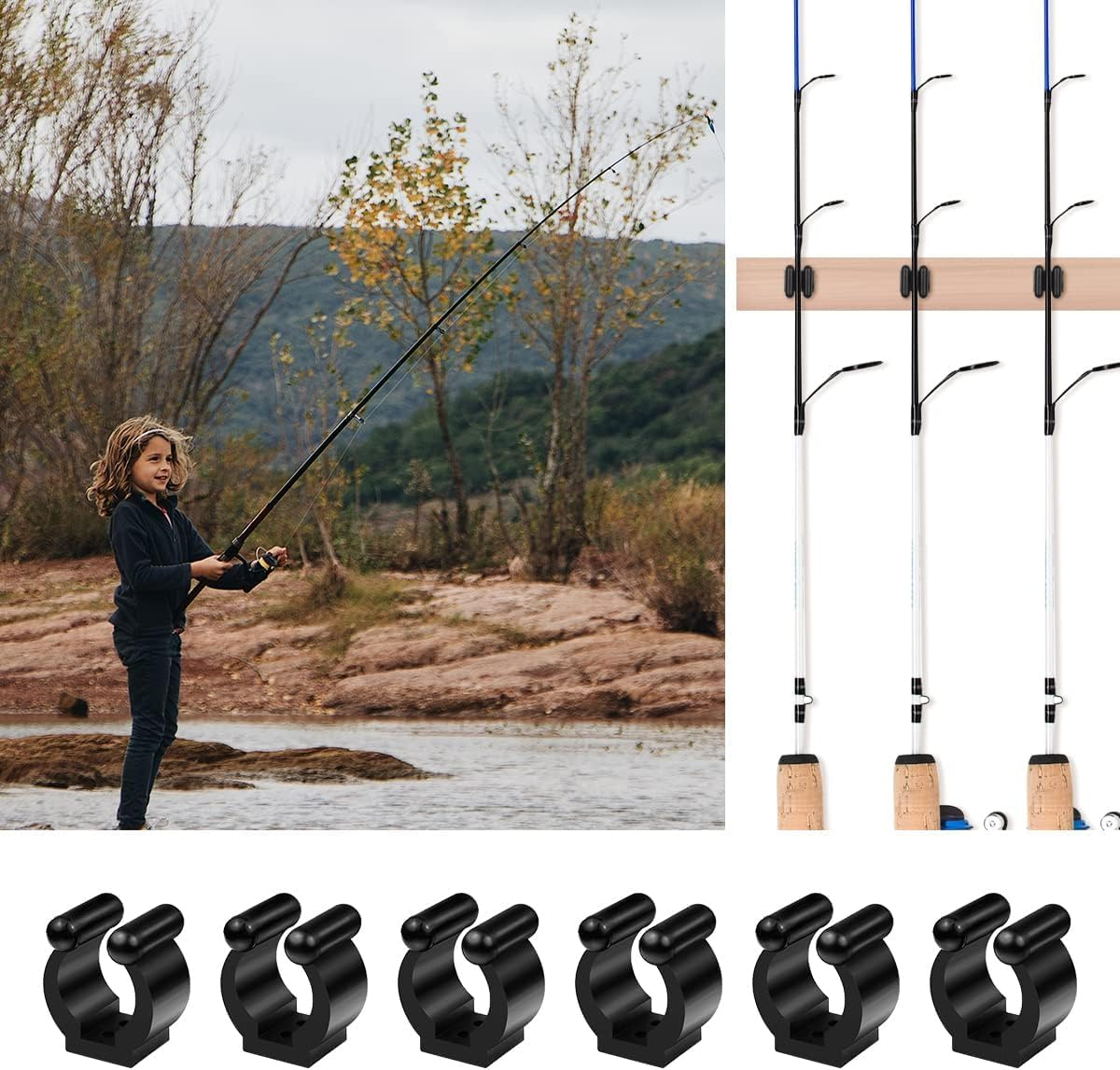 WADY Fishing Pole Rod Holder Clips - 20 Pieces Rubber Clips for Fishing Rods, Billiards and Snooker Cues image number 2