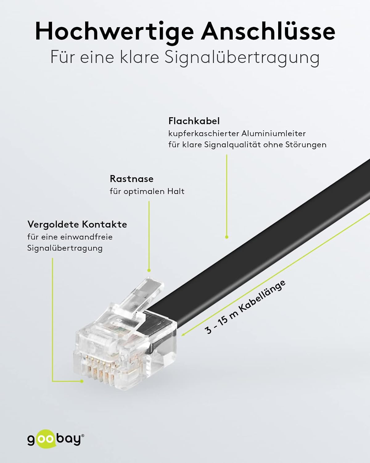 Goobay Modular Connection Cable 3 Metres Black - RJ12 Male (6P6C) to RJ12 Male (6P6C) 50321