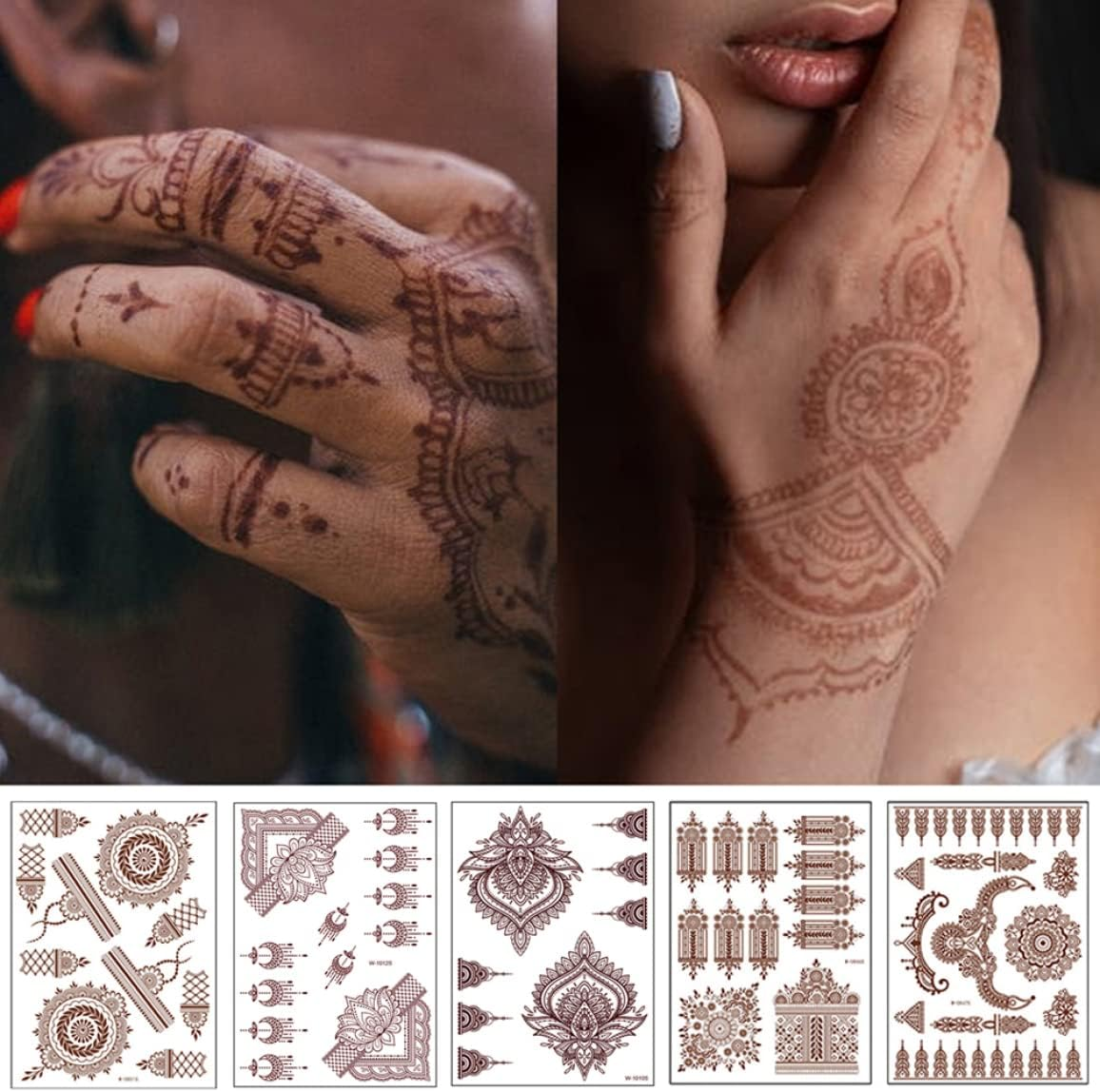 Temporary Tattoos, Henna Tattoos Brown Red Tattoos Sticker Lace Temporary Tattoos Waterproof Body Stickers for Women Girls Body Art 6Sheets image number 3